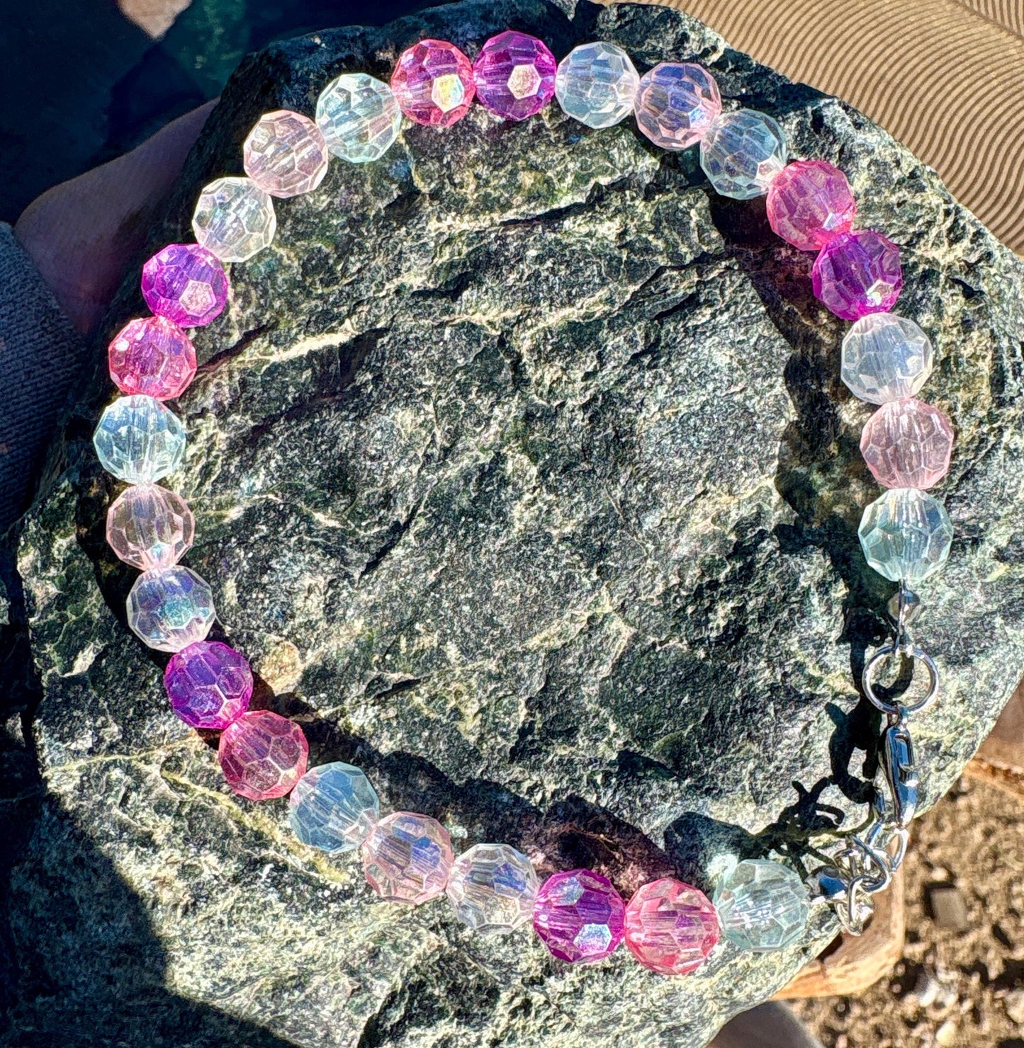 Baby Pink & Blue Beaded Crystal Bracelet | Colorful Adjustable Bracelets Consecrated Jewelry Co.
