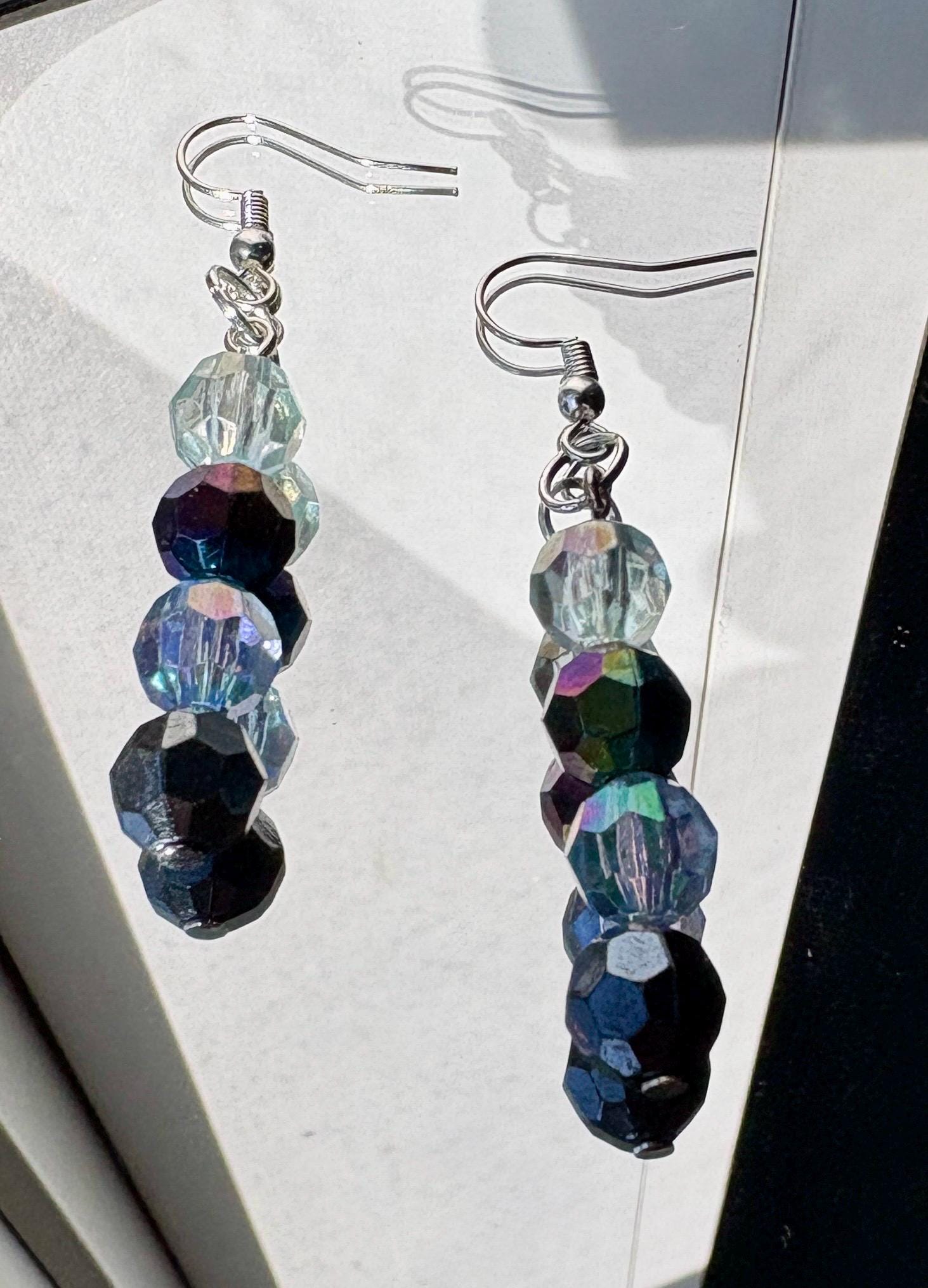 Blue Ombre Beaded Crystal Dangle Earrings | Colorful Earrings Consecrated Jewelry Co.