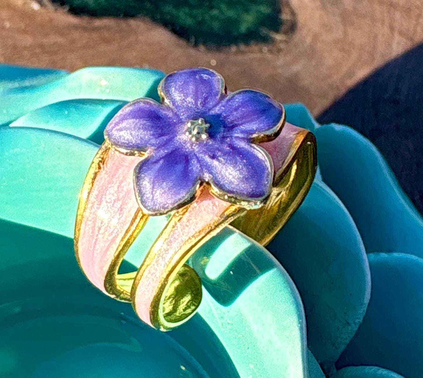 Gold Purple Flower Ring | Pink & Gold Wavy Band Rings Consecrated Jewelry Co.