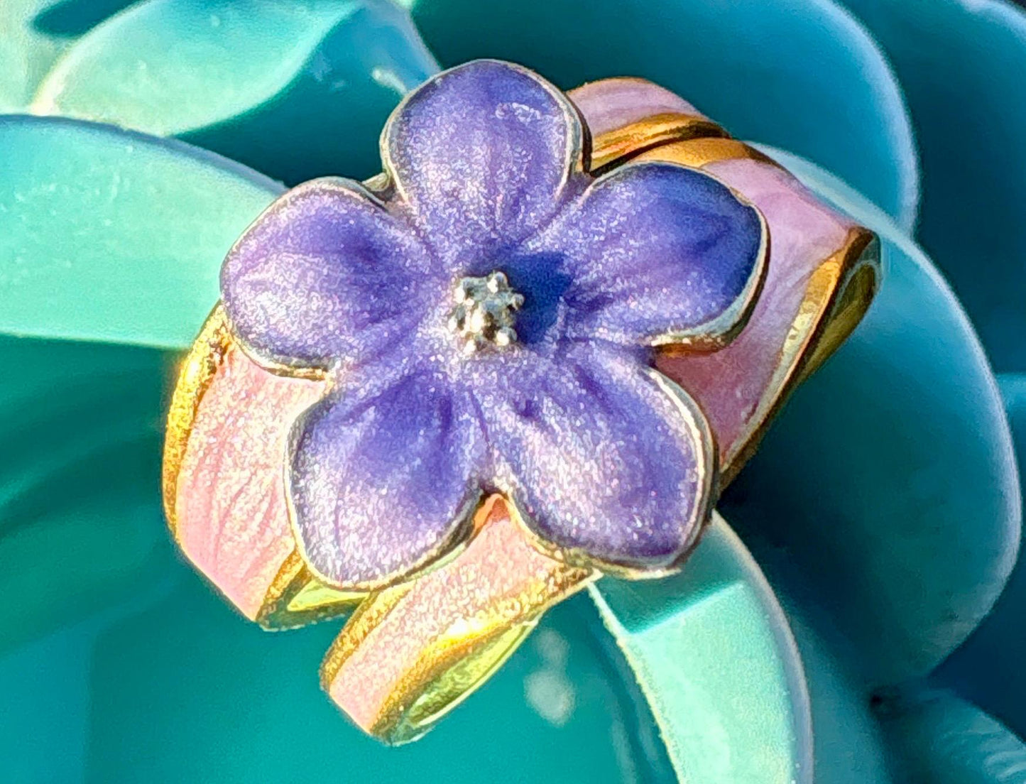 Gold Purple Flower Ring | Pink & Gold Wavy Band Rings Consecrated Jewelry Co.