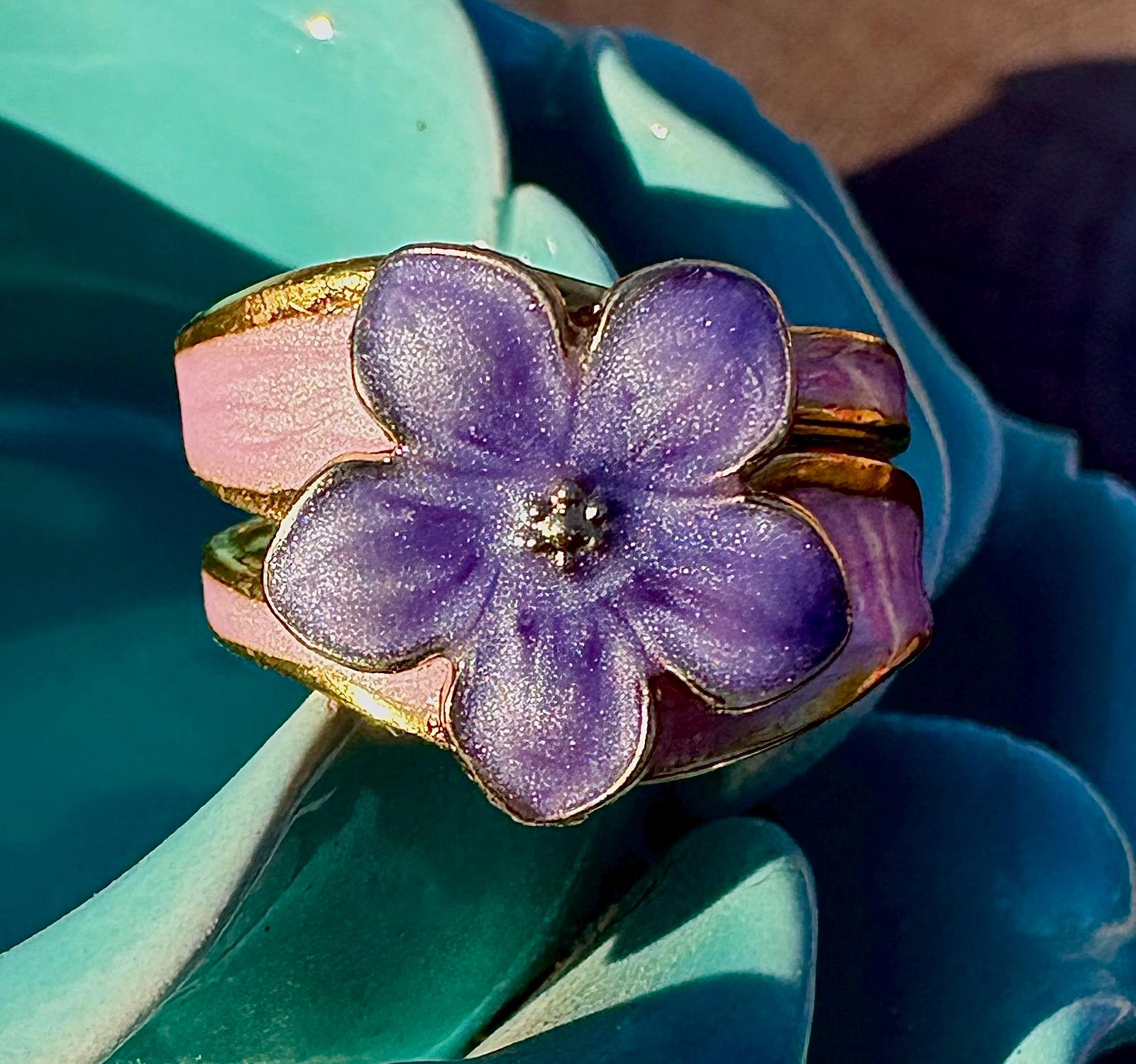 Gold Purple Flower Ring | Pink & Gold Wavy Band Rings Consecrated Jewelry Co.