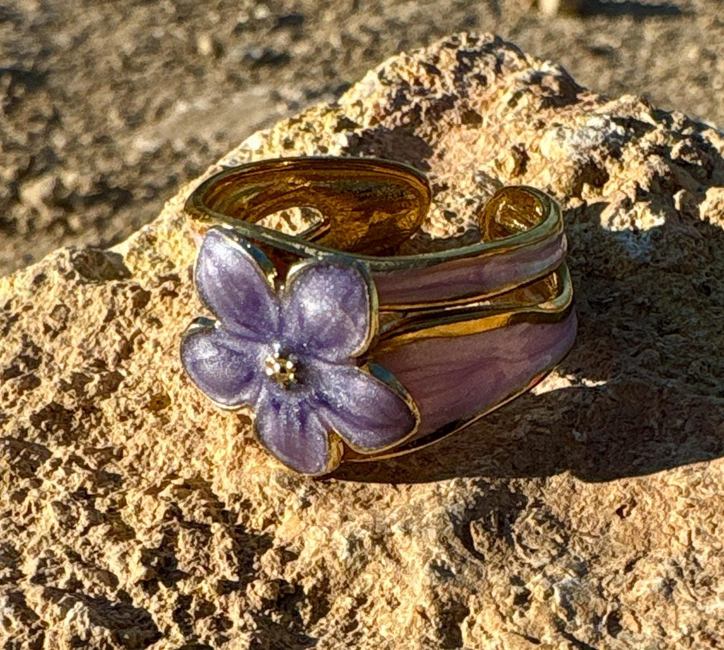Gold Purple Flower Ring | Pink & Gold Wavy Band Rings Consecrated Jewelry Co.