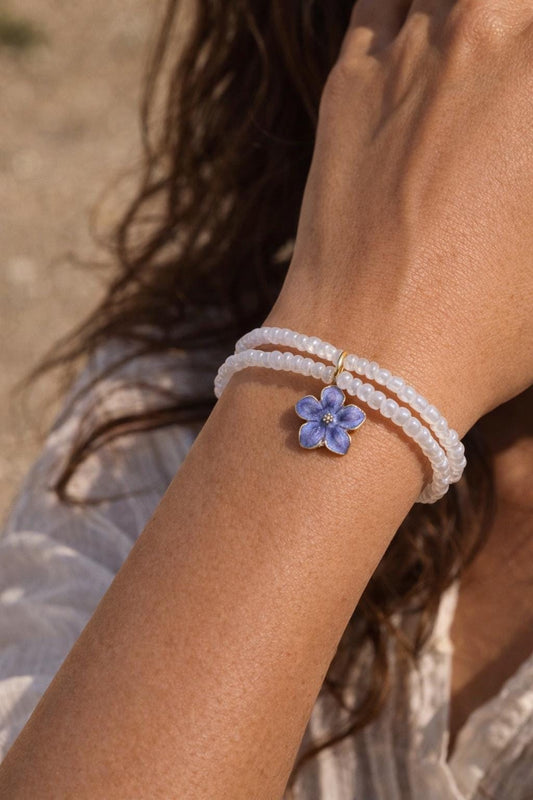 Lavender Flower Charm Bracelet | Double Strand Blush Beads Bracelets Consecrated Jewelry Co.