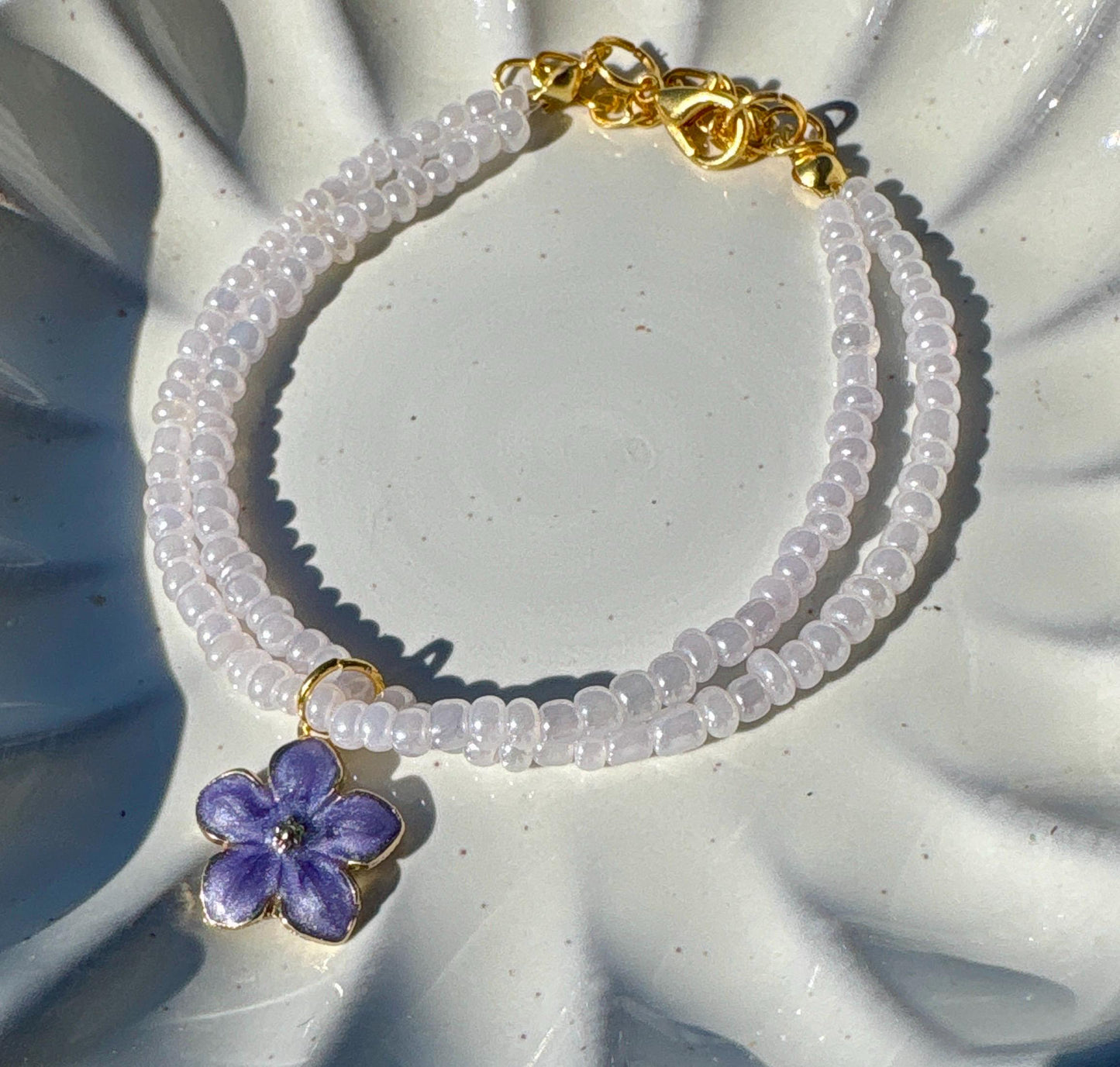 Lavender Flower Charm Bracelet | Double Strand Blush Beads Bracelets Consecrated Jewelry Co.