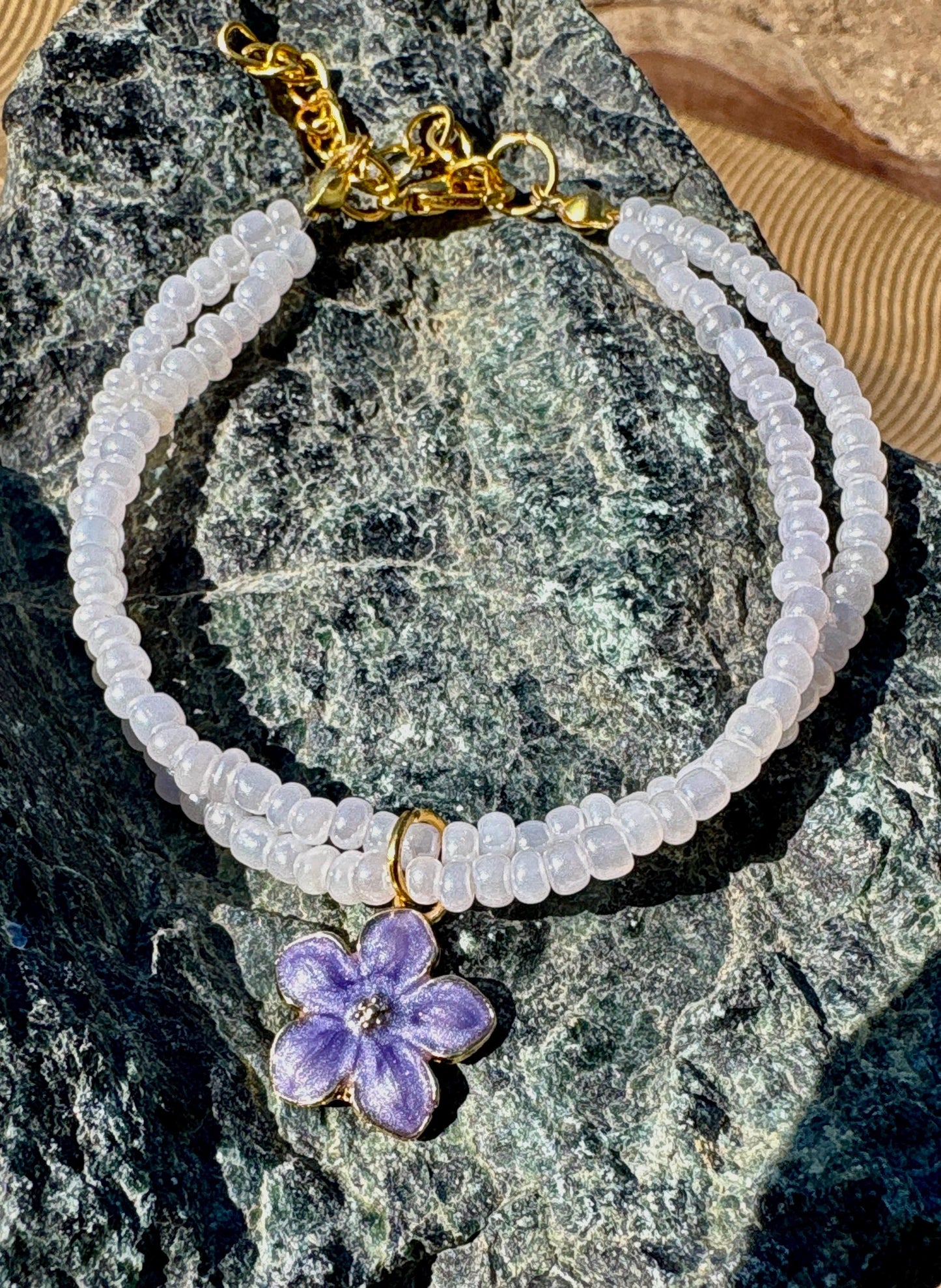 Lavender Flower Charm Bracelet | Double Strand Blush Beads Bracelets Consecrated Jewelry Co.