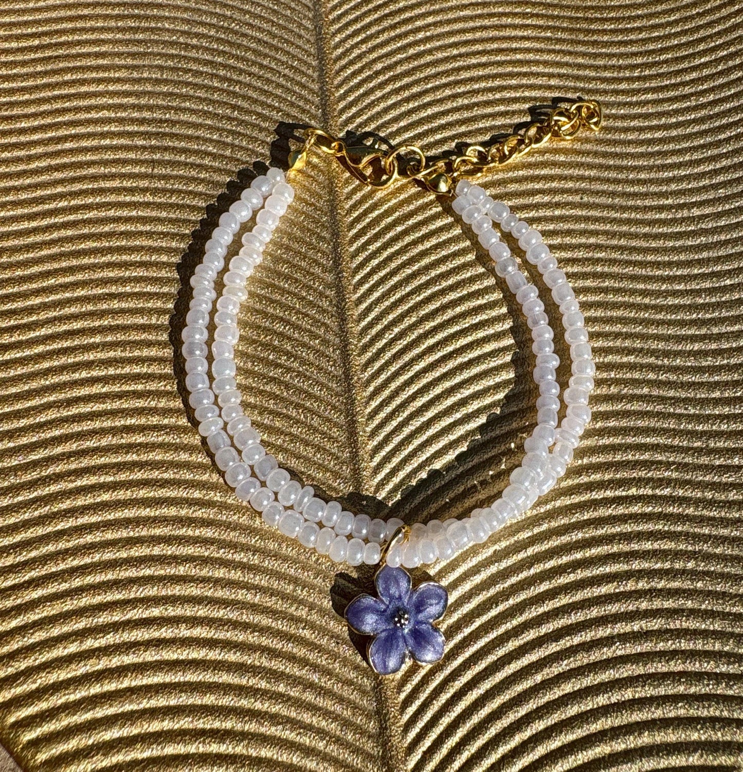 Lavender Flower Charm Bracelet | Double Strand Blush Beads Bracelets Consecrated Jewelry Co.
