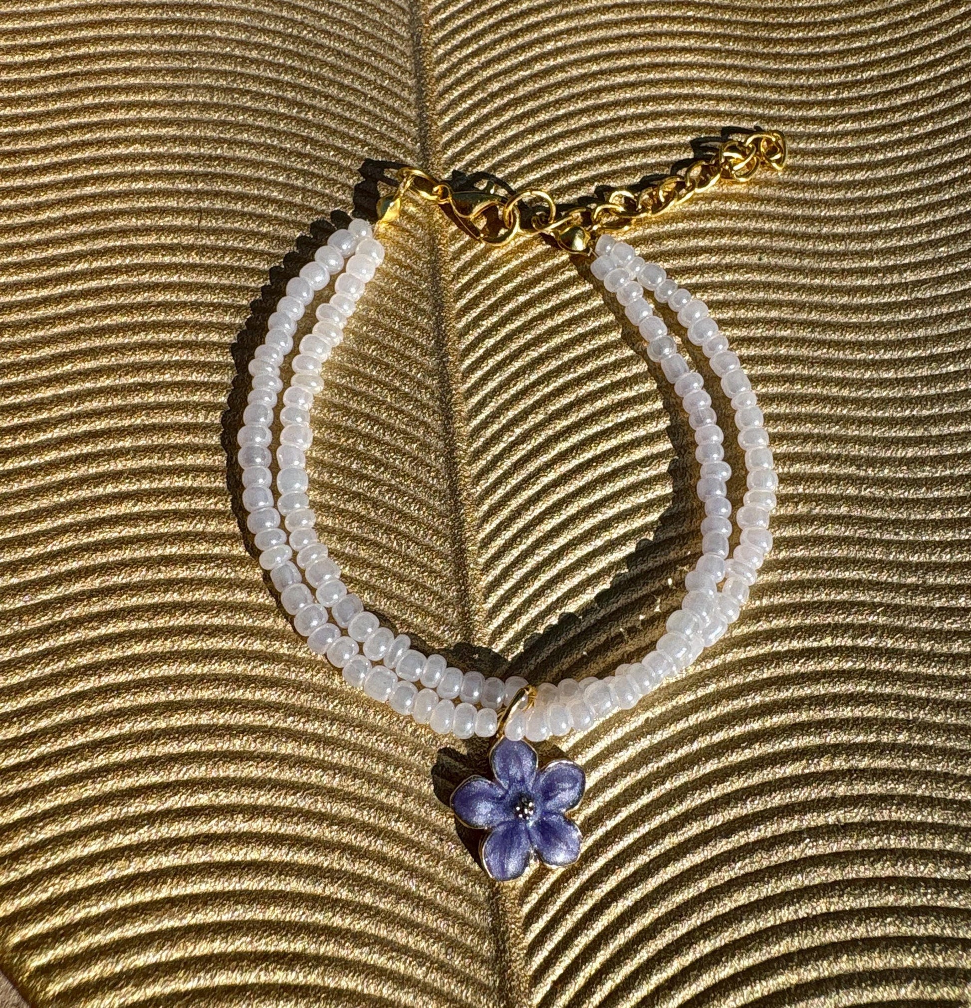 Lavender Flower Charm Bracelet | Double Strand Blush Beads Bracelets Consecrated Jewelry Co.