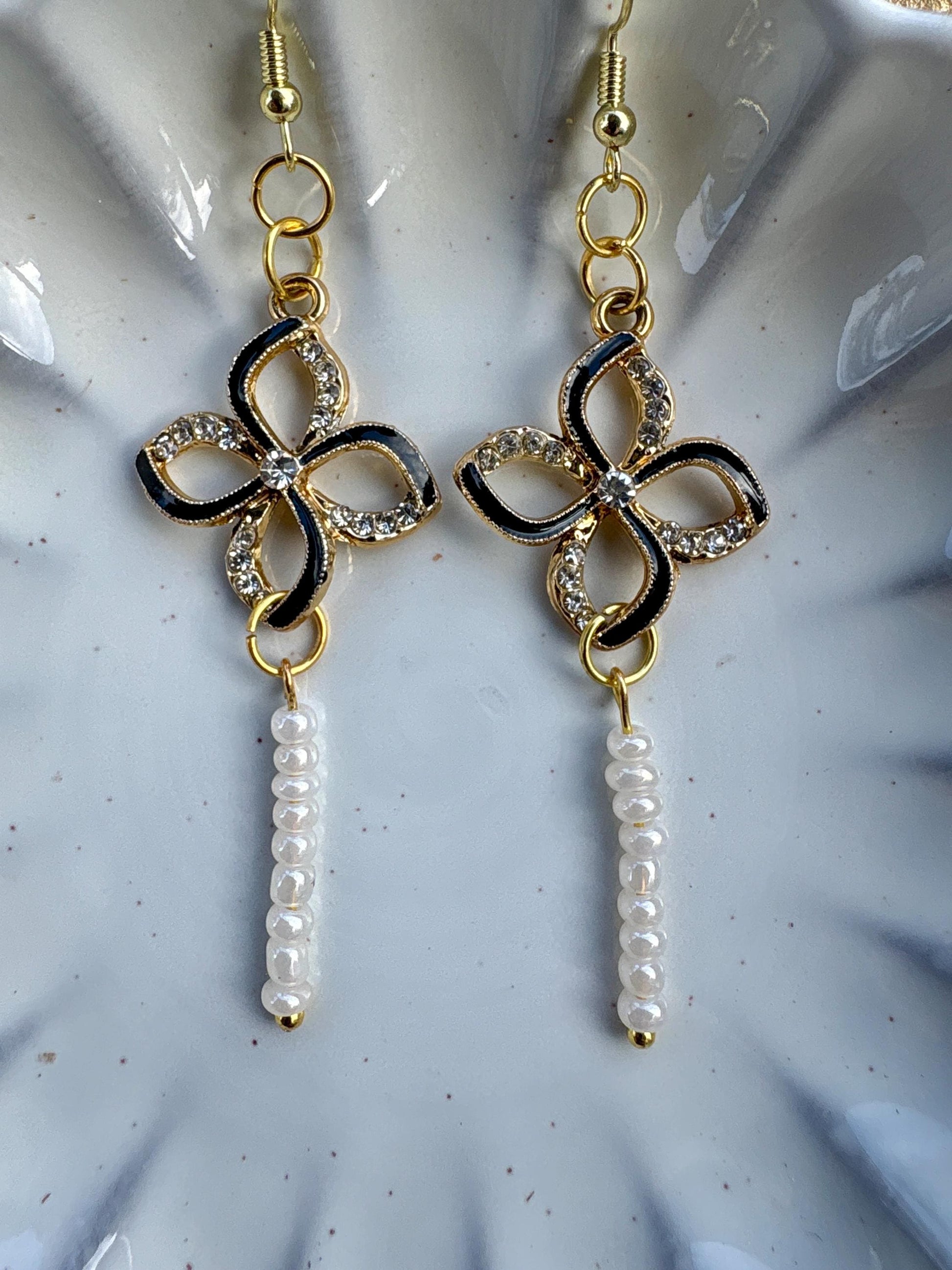 Black & Gold Crystal Earrings | Rhinestone Floral Teardrop Elegant Earrings Consecrated Jewelry Co.