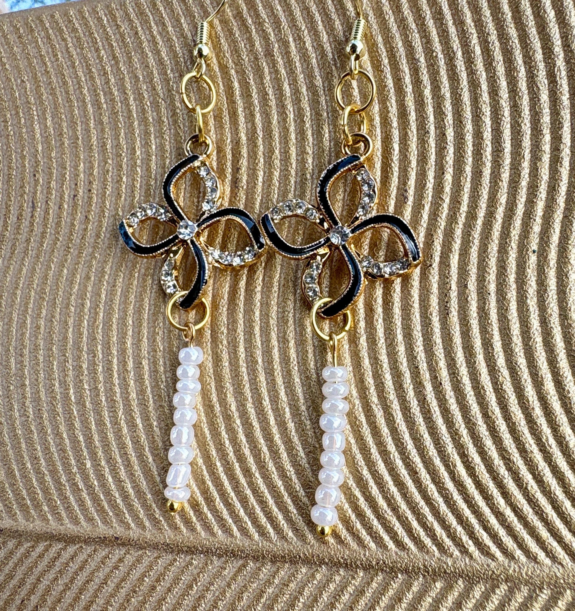 Black & Gold Crystal Earrings | Rhinestone Floral Teardrop Elegant Earrings Consecrated Jewelry Co.