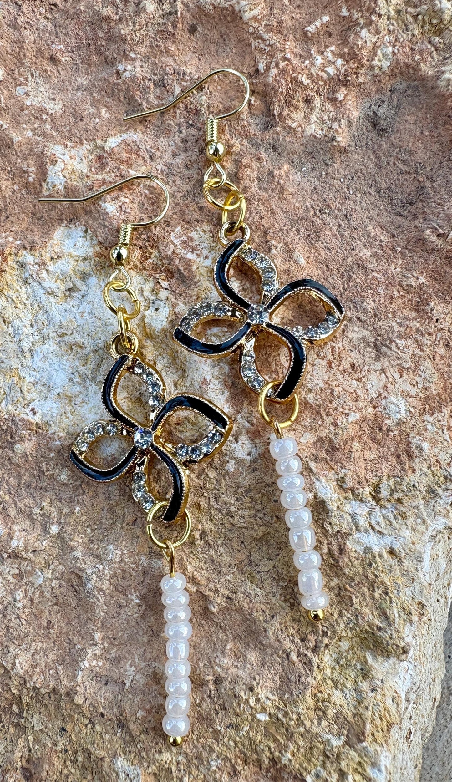 Black & Gold Crystal Earrings | Rhinestone Floral Teardrop Elegant Earrings Consecrated Jewelry Co.