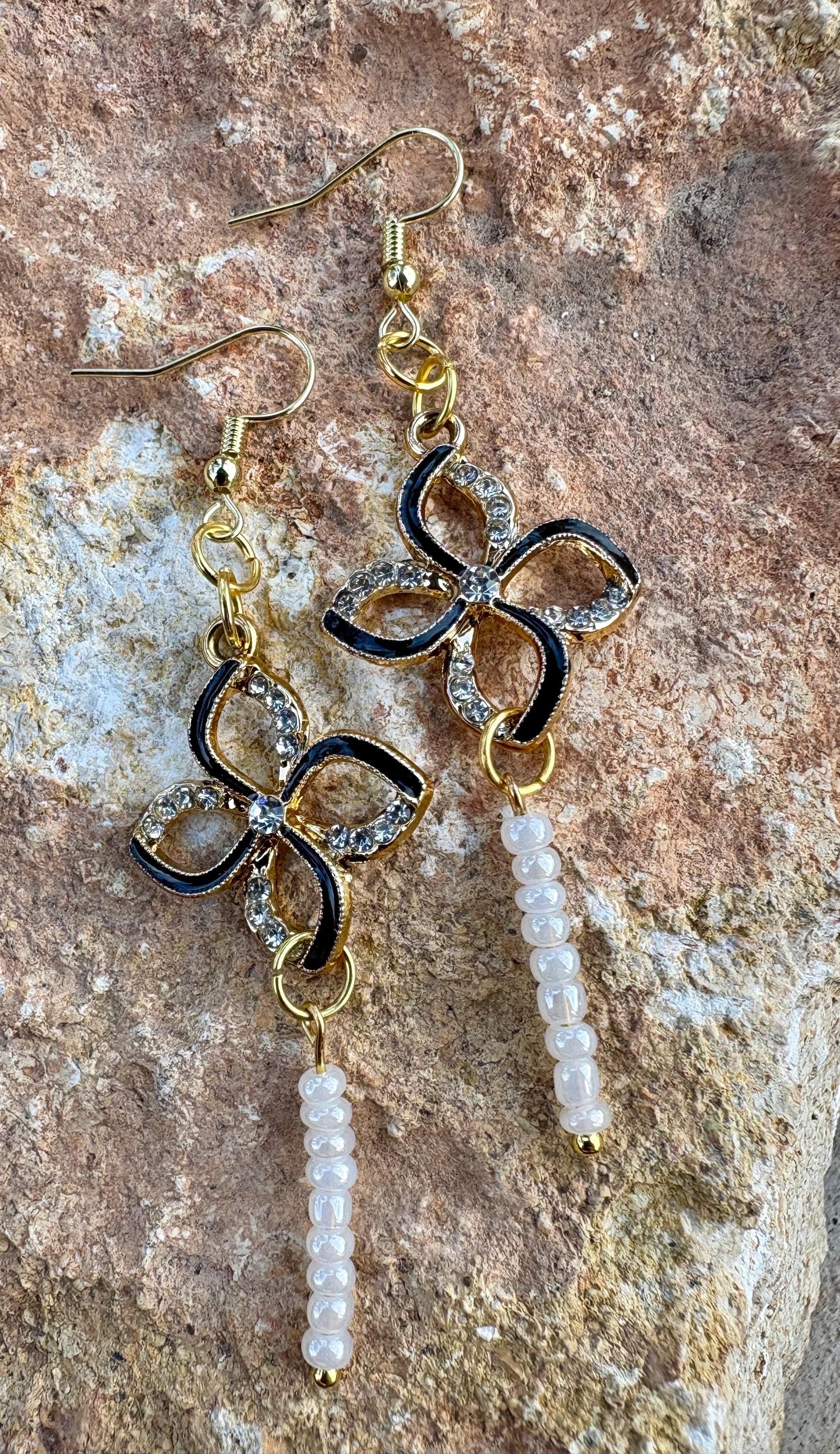 Black & Gold Crystal Earrings | Rhinestone Floral Teardrop Elegant Earrings Consecrated Jewelry Co.
