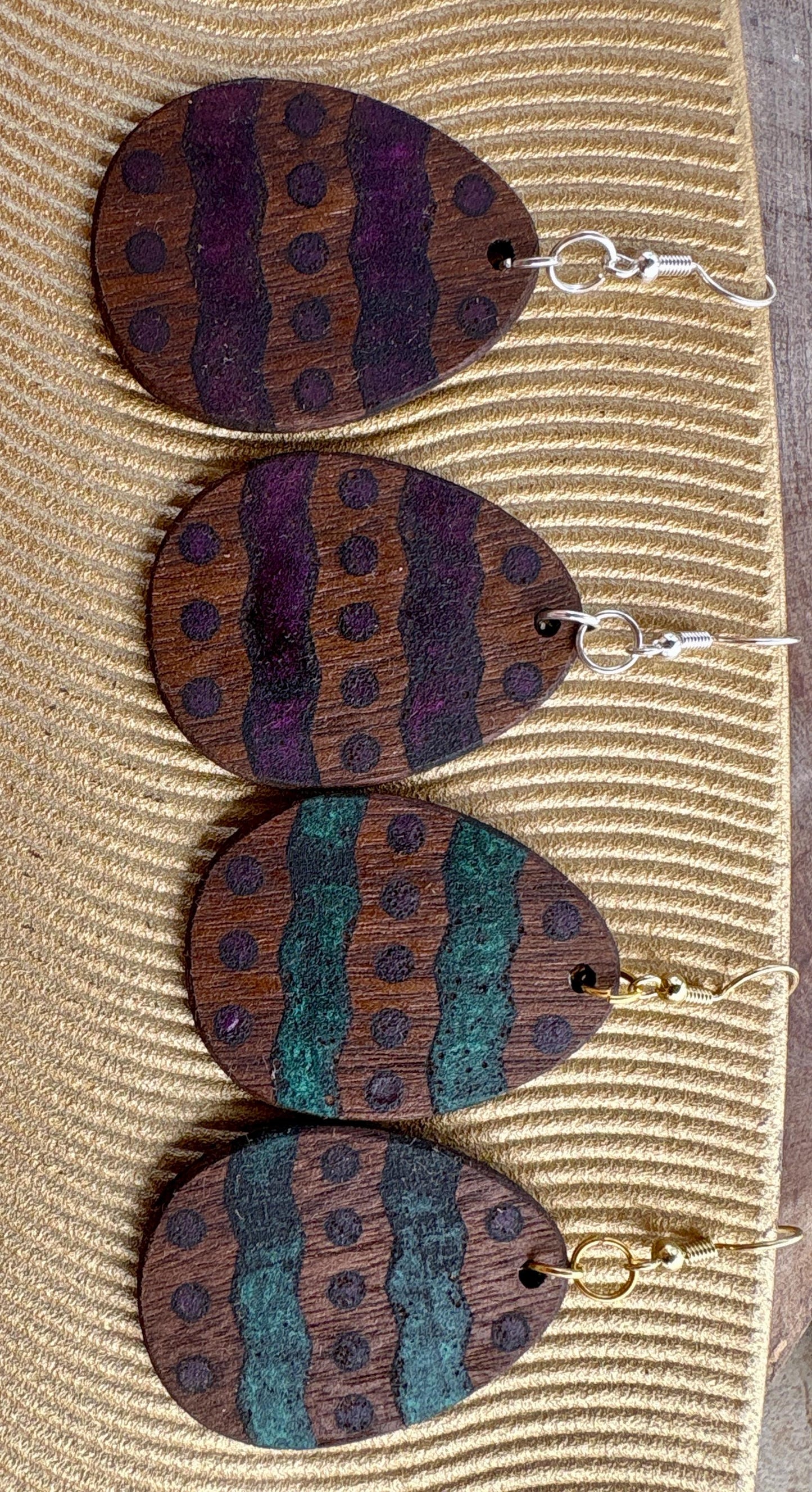 Black Walnut Easter Egg Earrings | Teal Purple Resin Boho Wood Earrings Consecrated Jewelry Co.