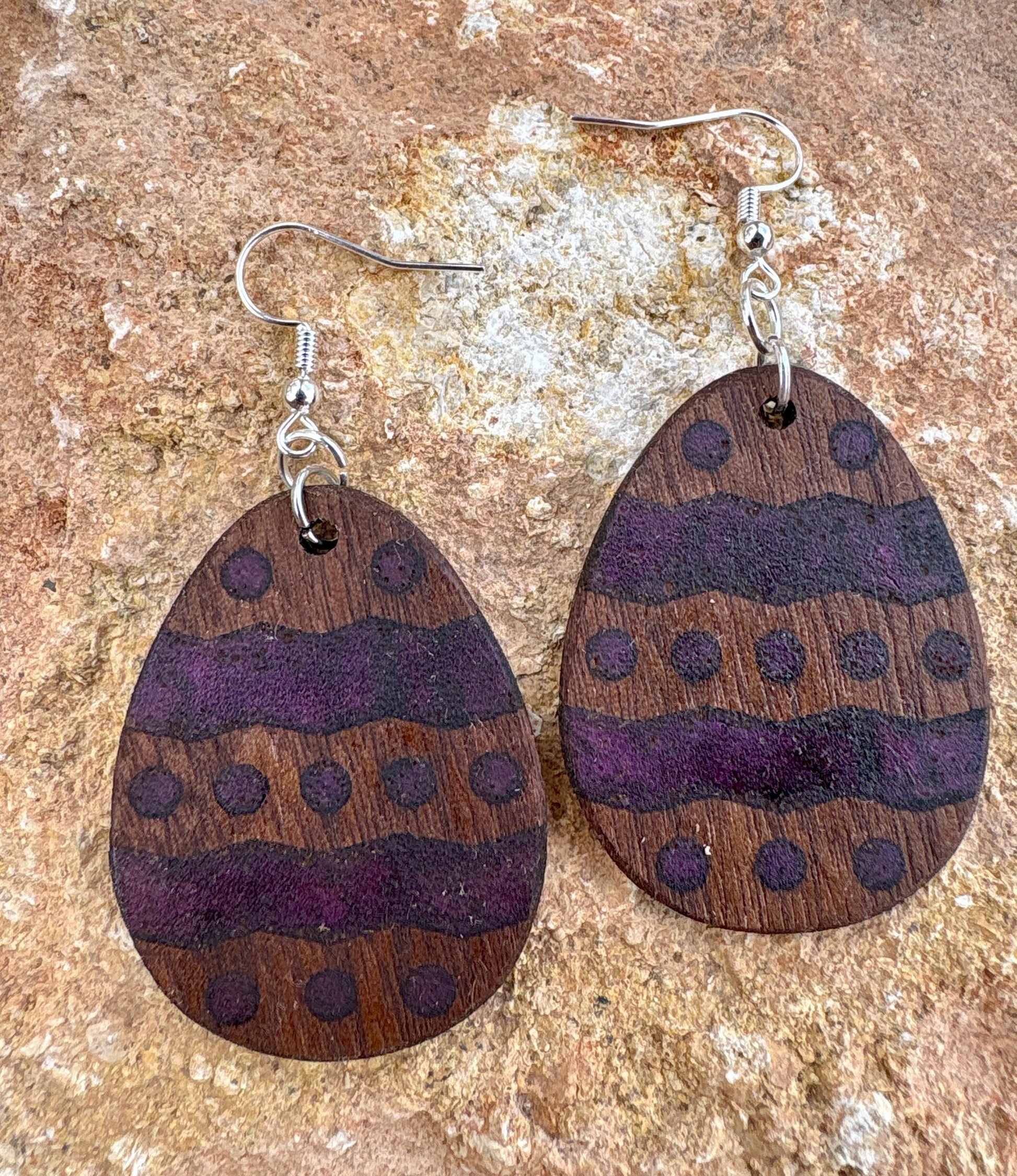 Black Walnut Easter Egg Earrings | Teal Purple Resin Boho Wood Earrings Consecrated Jewelry Co.