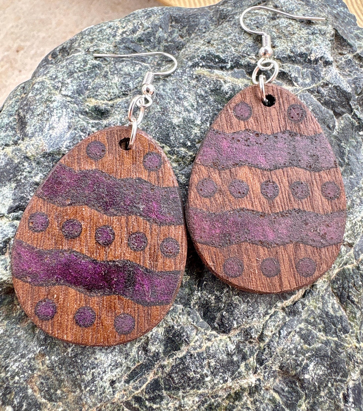 Black Walnut Easter Egg Earrings | Teal Purple Resin Boho Wood Earrings Consecrated Jewelry Co.