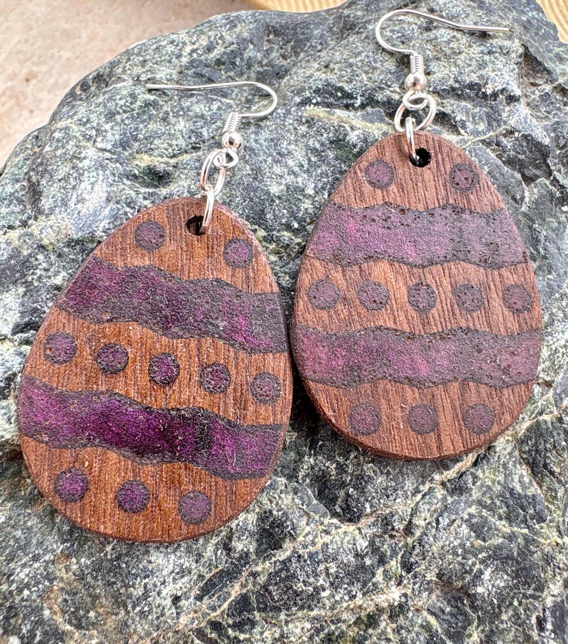Black Walnut Easter Egg Earrings | Teal Purple Resin Boho Wood Earrings Consecrated Jewelry Co.