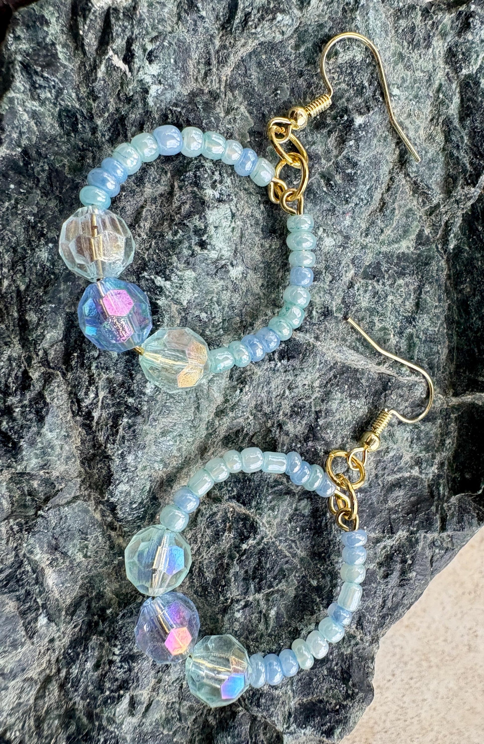 Blue Hoop Earrings | Small & Big Beaded Crystal Dangles Earrings Consecrated Jewelry Co.