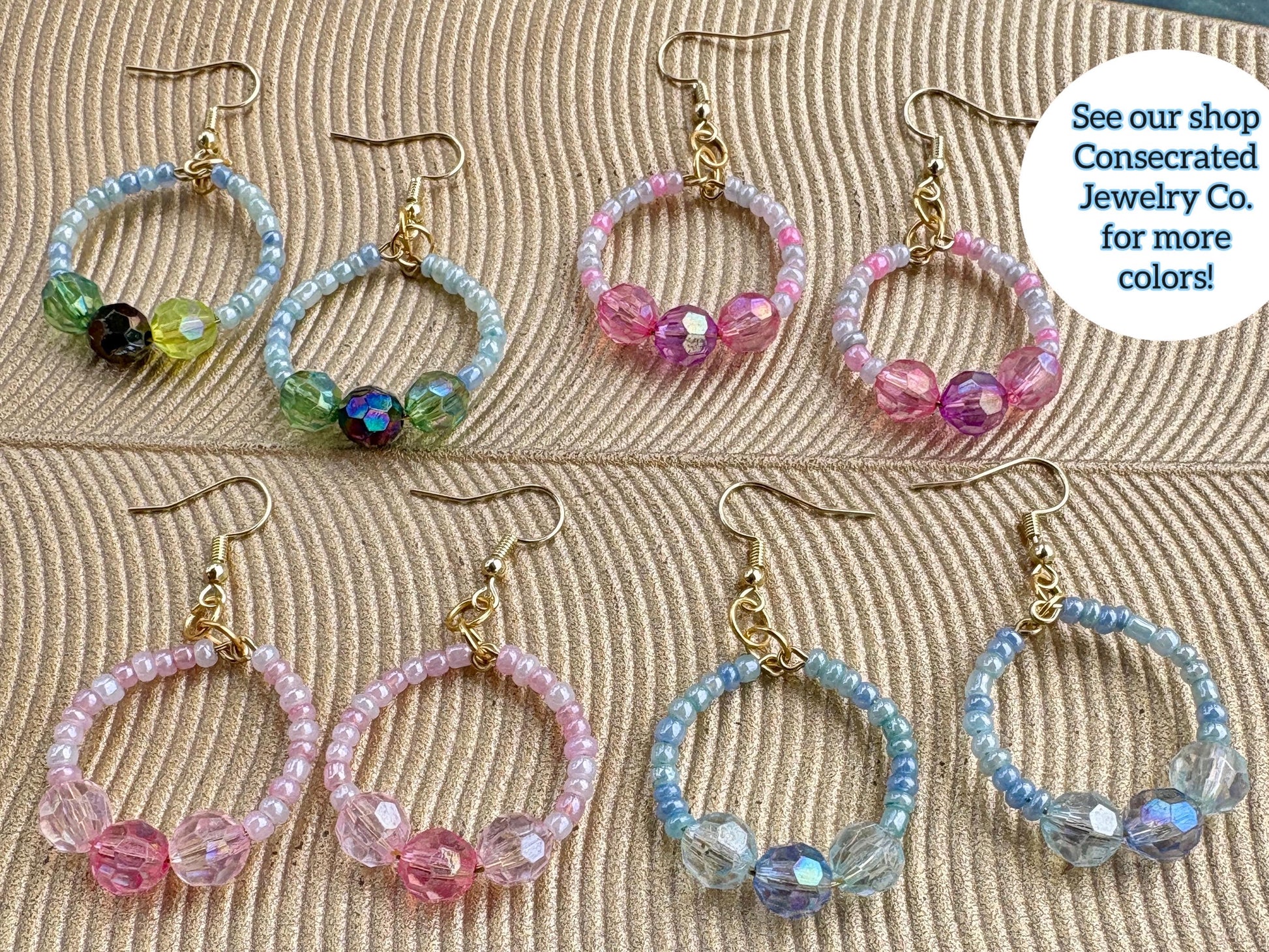 Pink & Purple Hoop Earrings | Beaded Crystal Dangles Earrings Consecrated Jewelry Co.