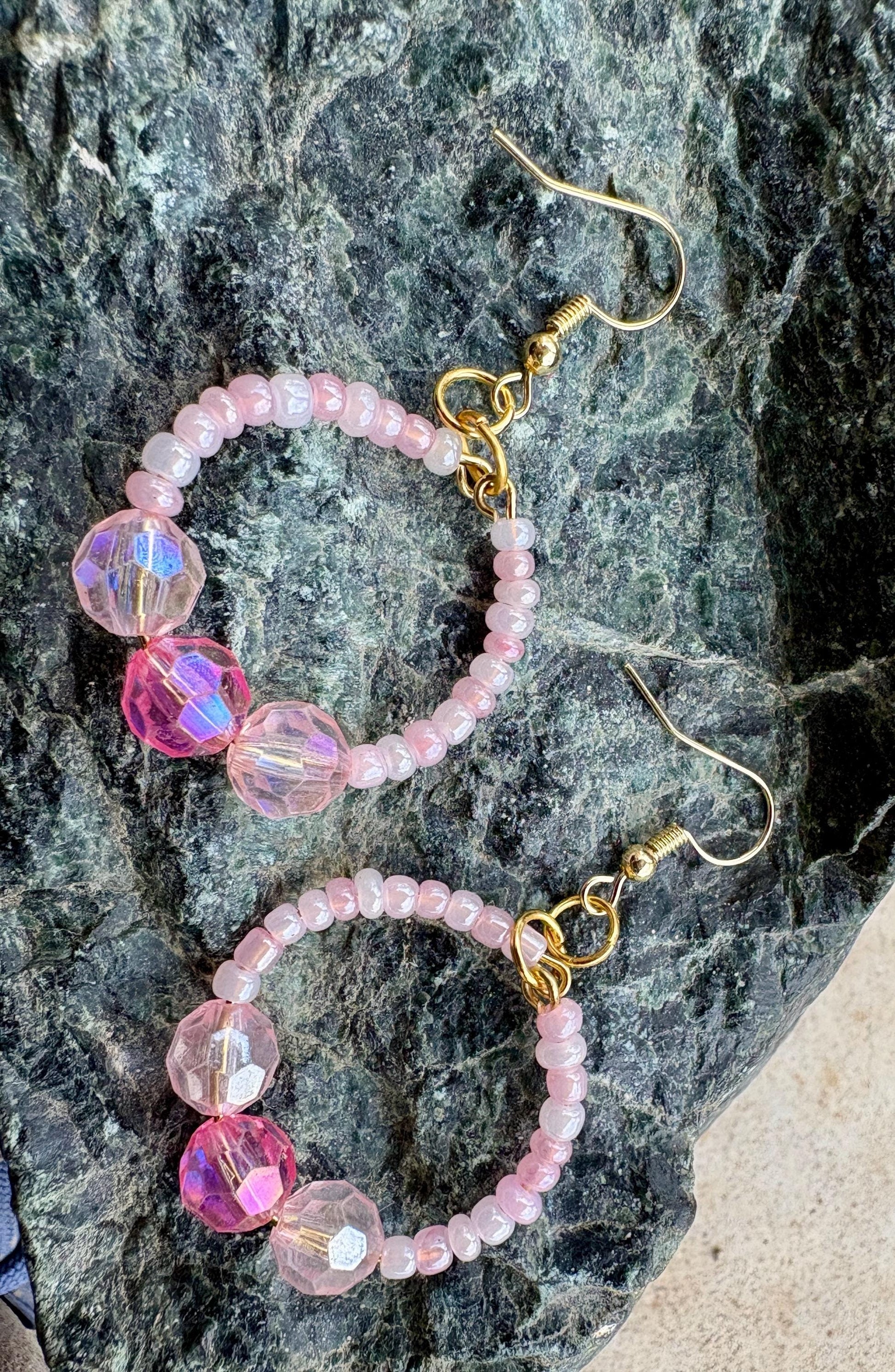 Pink Hoop Earrings | Beaded Crystal Dangles Earrings Consecrated Jewelry Co.