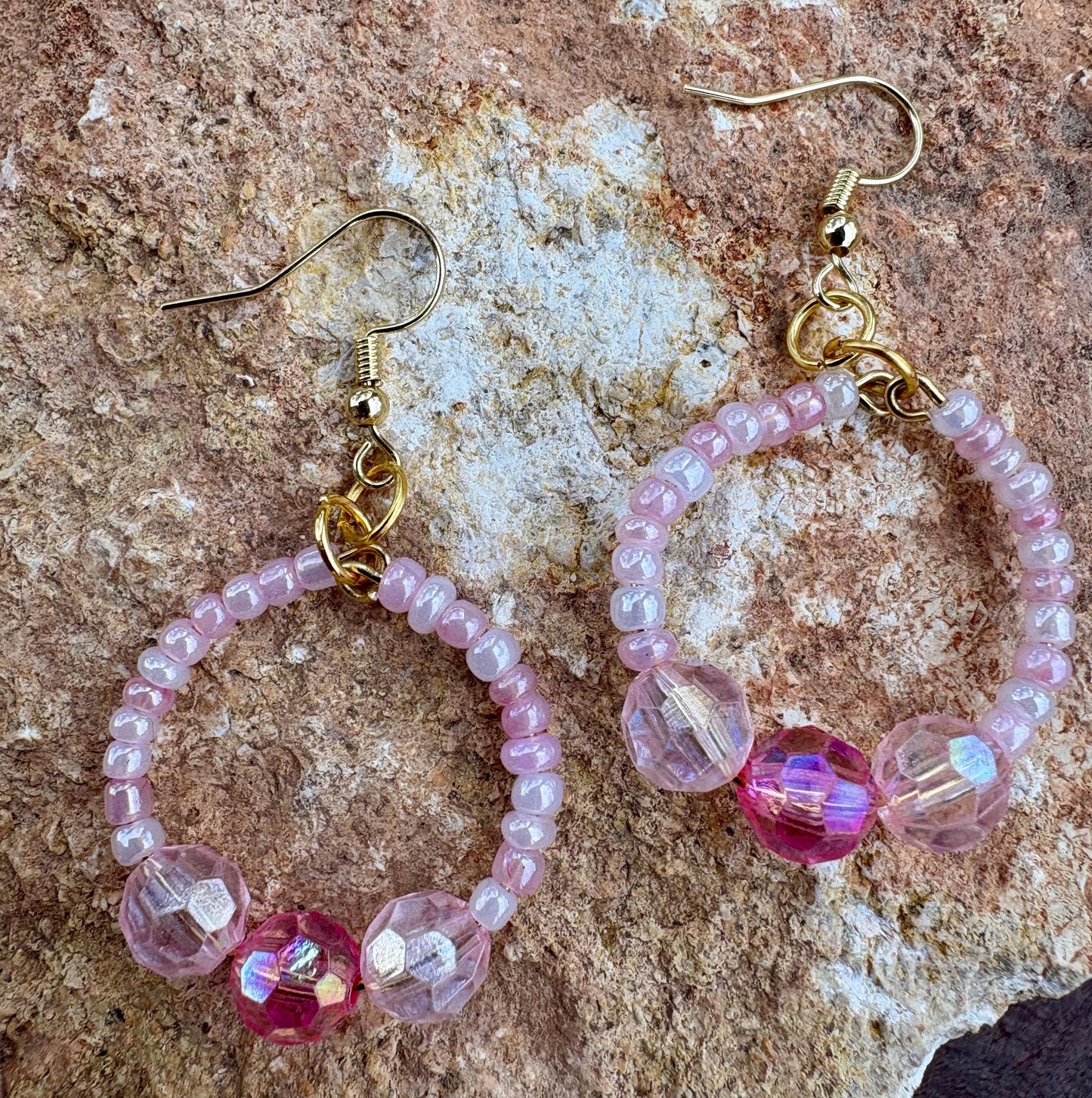 Pink Hoop Earrings | Beaded Crystal Dangles Earrings Consecrated Jewelry Co.