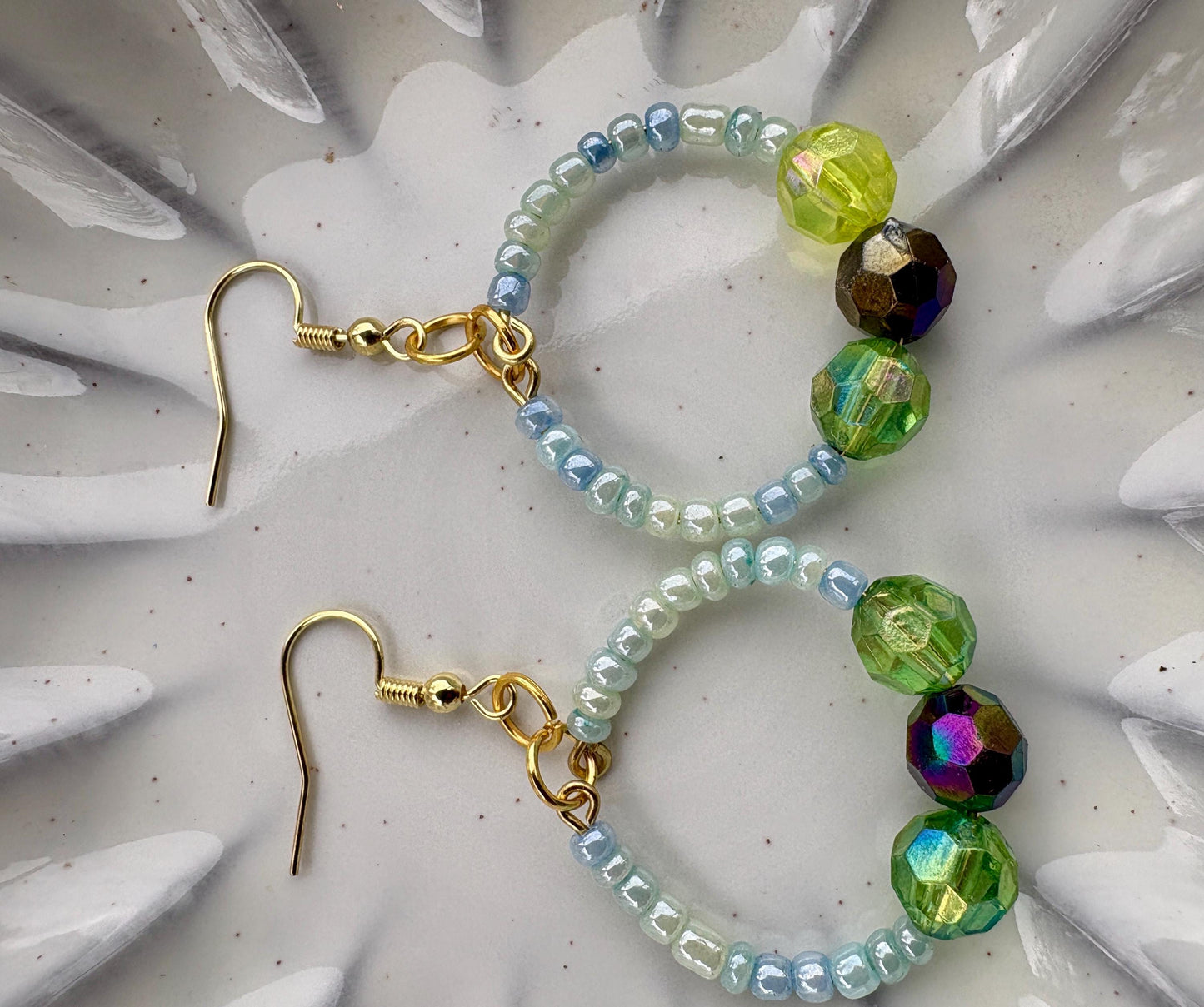 Blue & Green Hoop Earrings | Beaded Crystal Dangles Earrings Consecrated Jewelry Co.