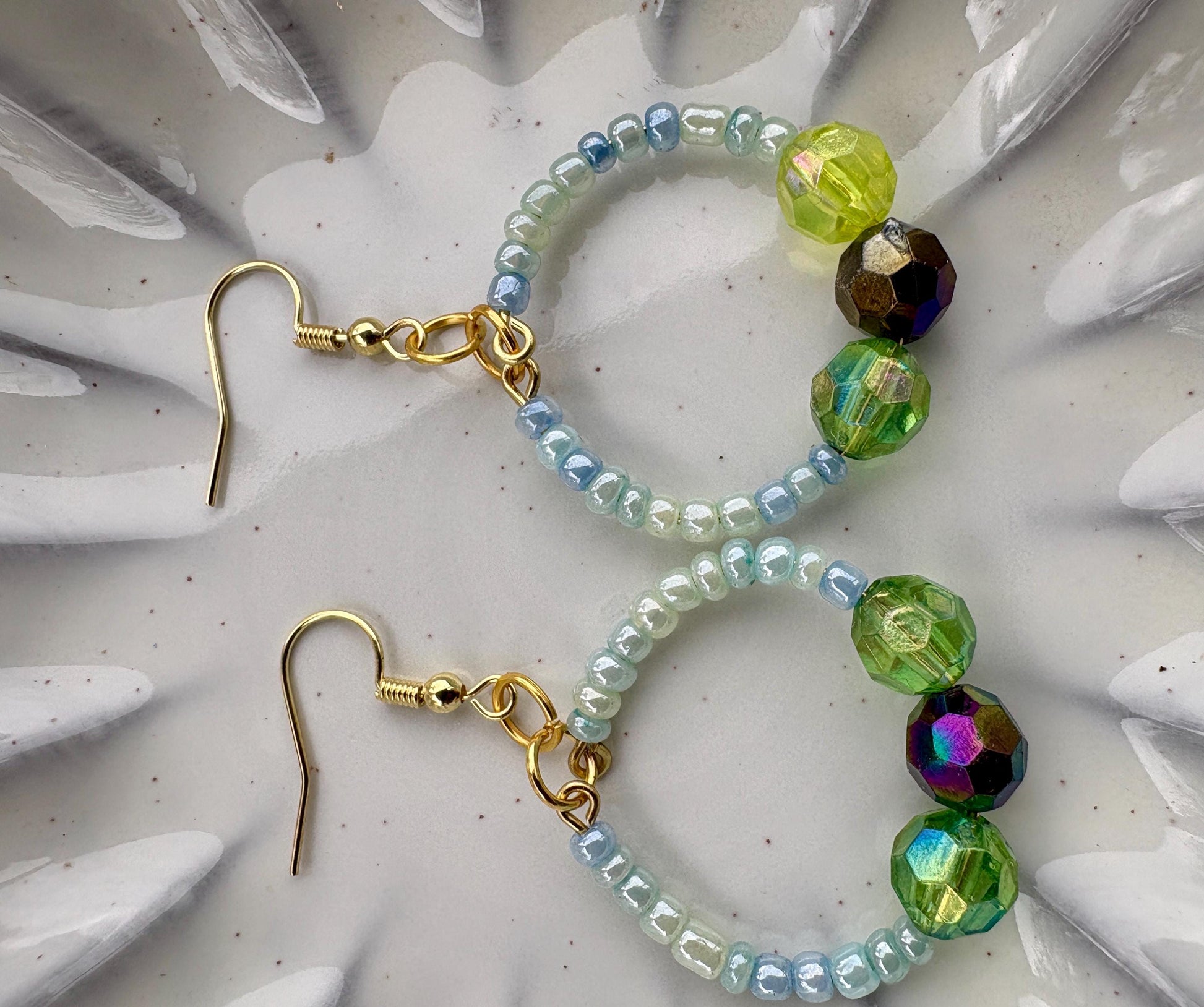 Blue & Green Hoop Earrings | Beaded Crystal Dangles Earrings Consecrated Jewelry Co.