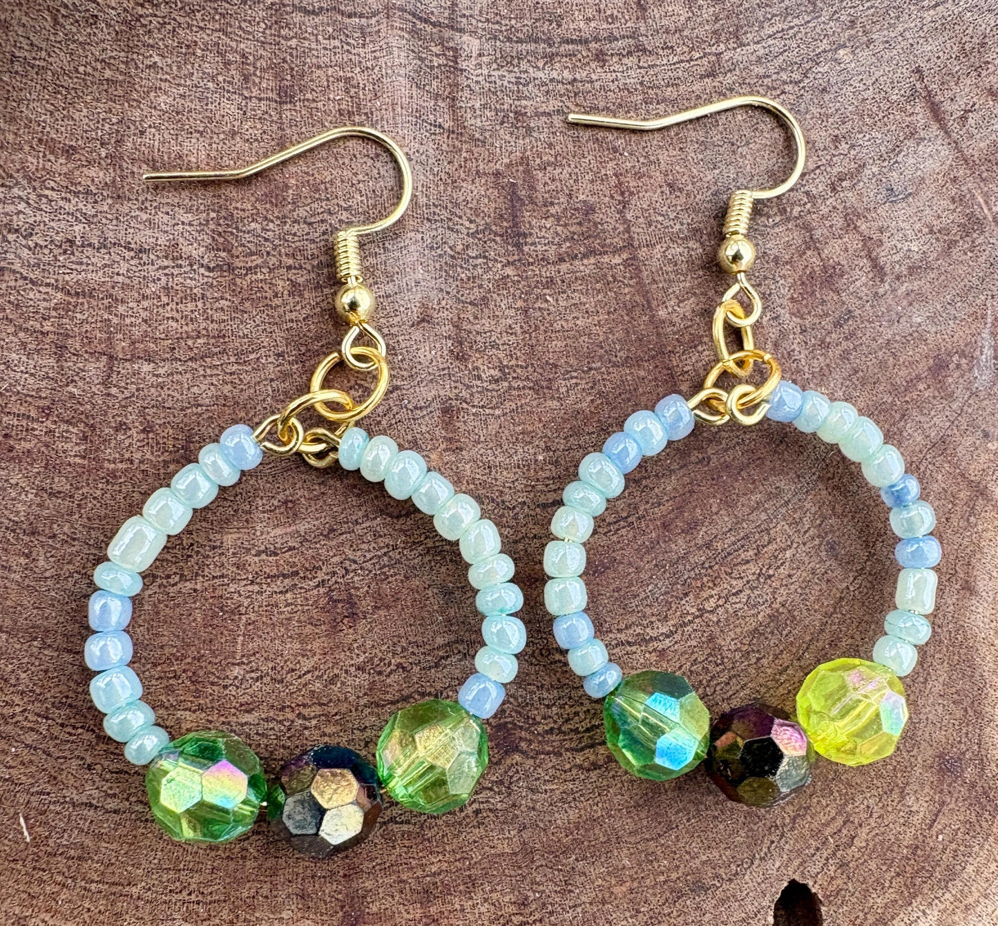 Blue & Green Hoop Earrings | Beaded Crystal Dangles Earrings Consecrated Jewelry Co.