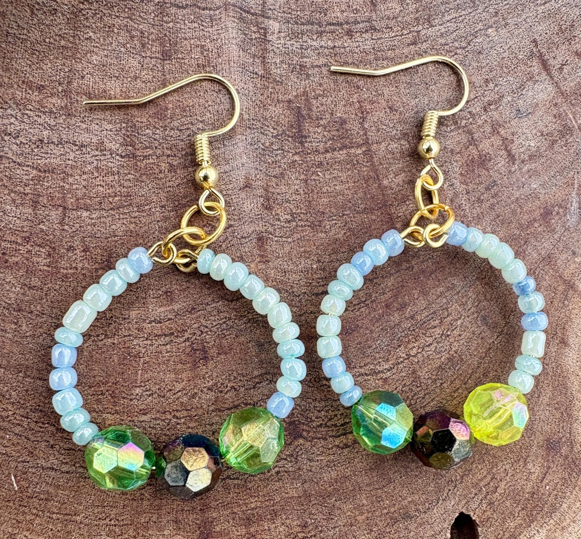 Blue & Green Hoop Earrings | Beaded Crystal Dangles Earrings Consecrated Jewelry Co.