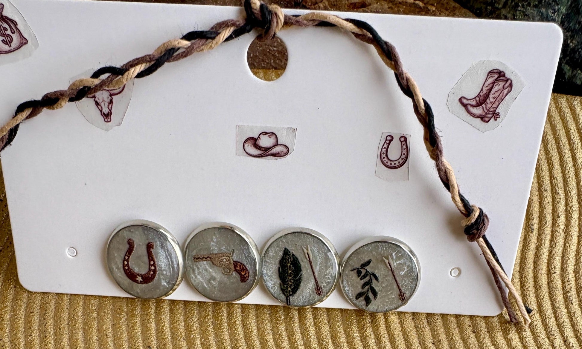 Country Western Stud Earrings | White Green Brown Horseshoe Gun Cowgirl Consecrated Jewelry Co.
