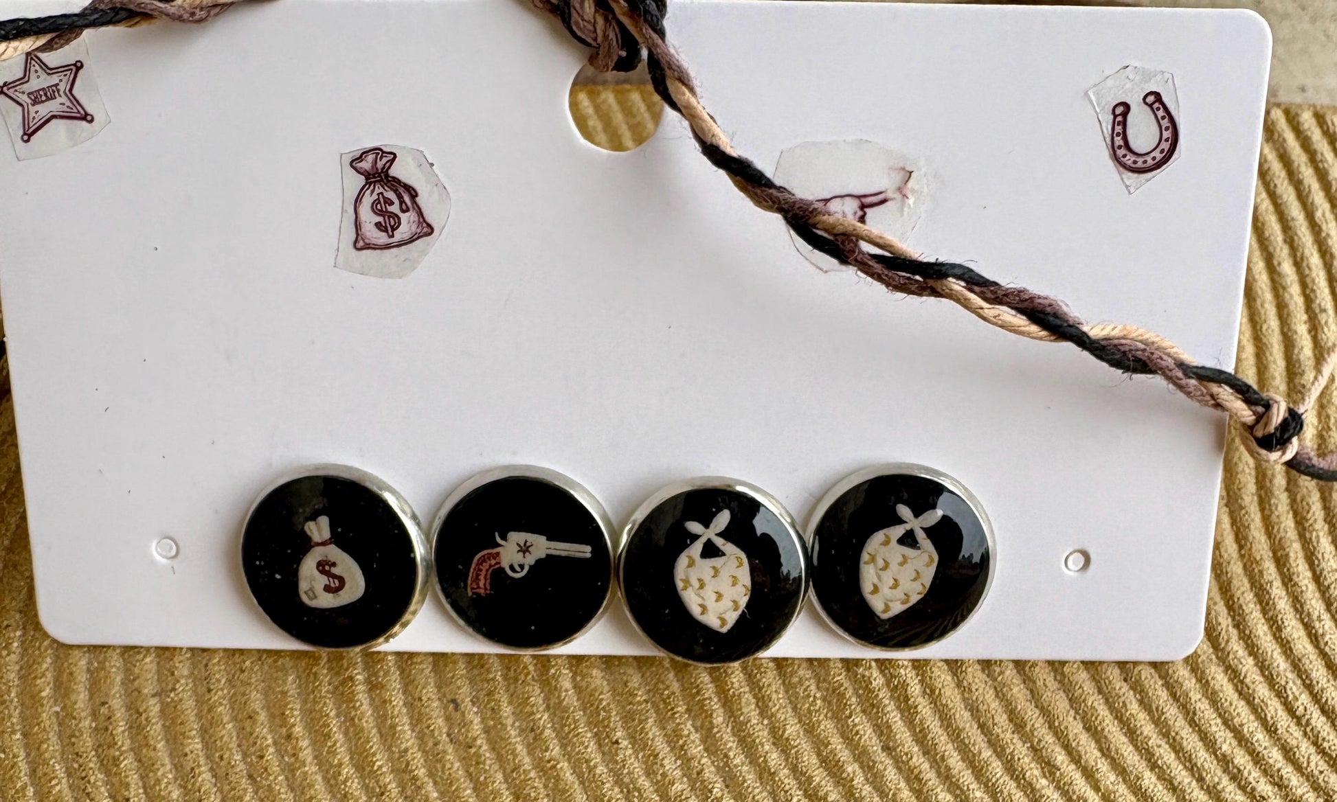Country Western Stud Earrings | Black White Brown Resin Cowgirl Set Earrings Consecrated Jewelry Co.