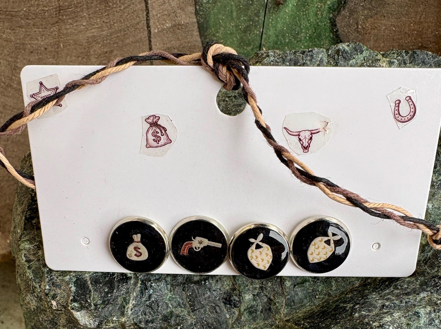 Country Western Stud Earrings | Black White Brown Resin Cowgirl Set Earrings Consecrated Jewelry Co.