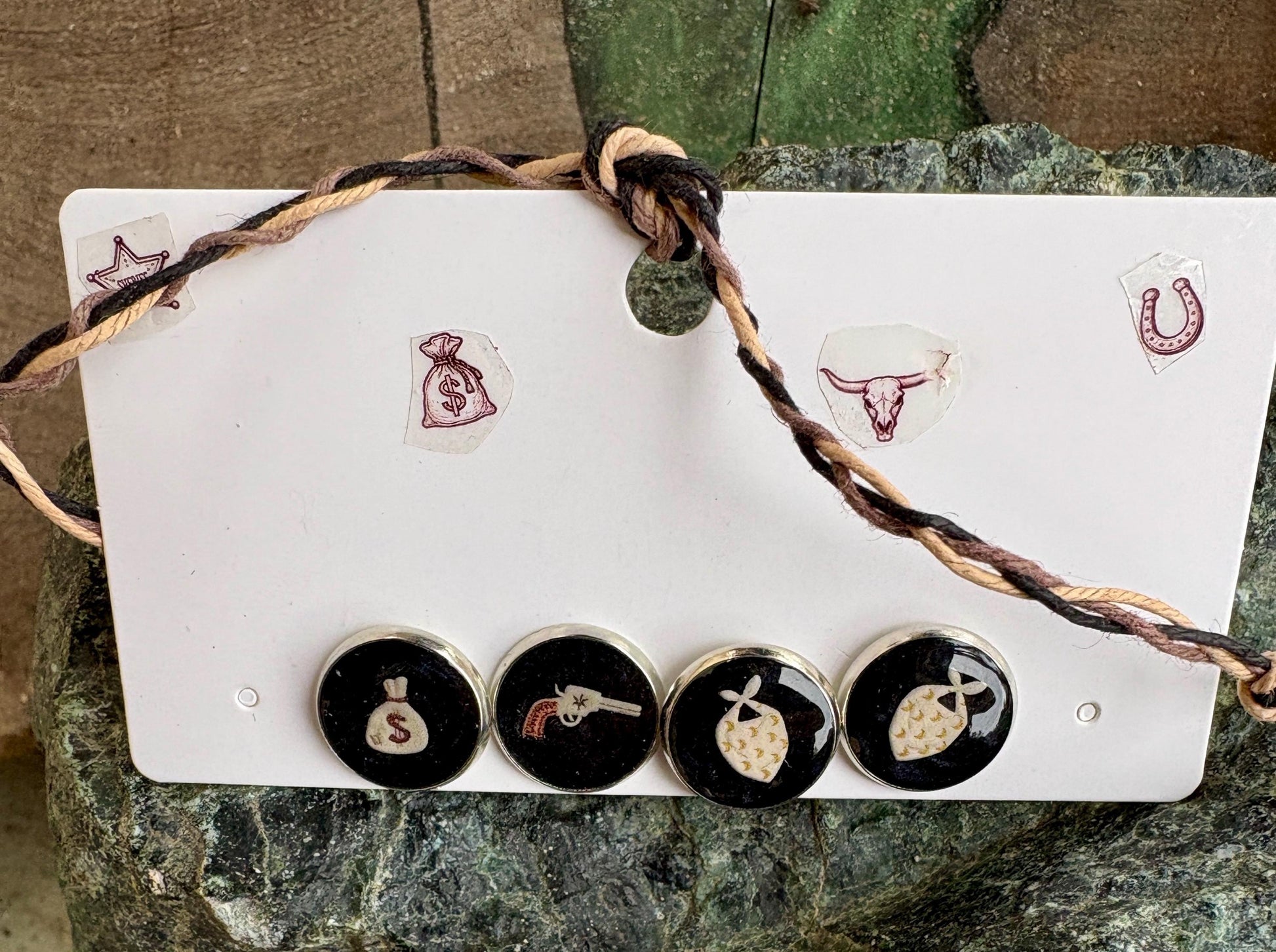 Country Western Stud Earrings | Black White Brown Resin Cowgirl Set Earrings Consecrated Jewelry Co.