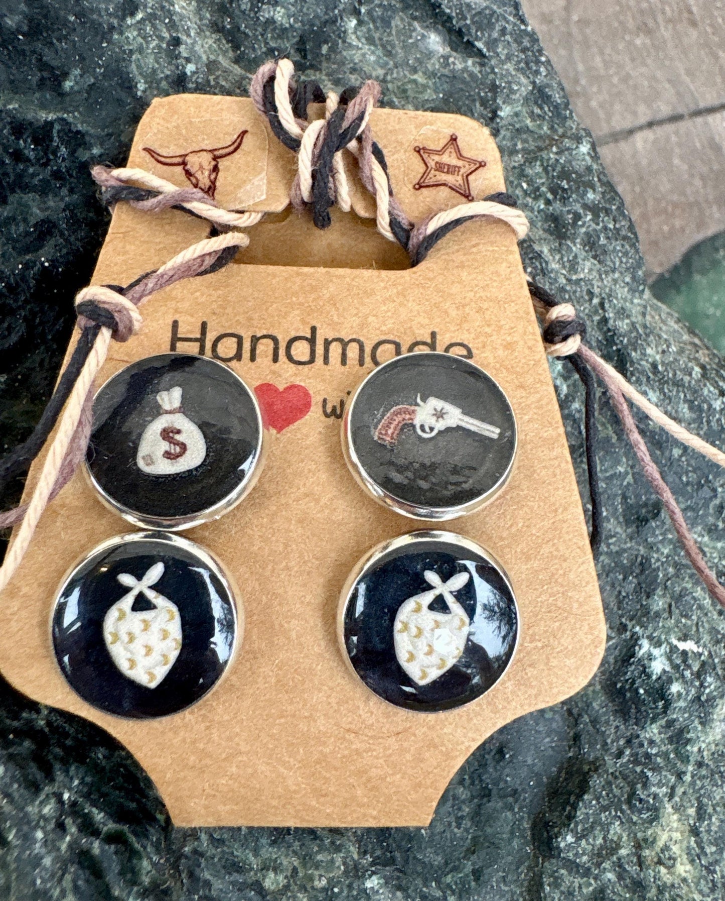 Country Western Stud Earrings | Black White Brown Resin Cowgirl Set Earrings Consecrated Jewelry Co.