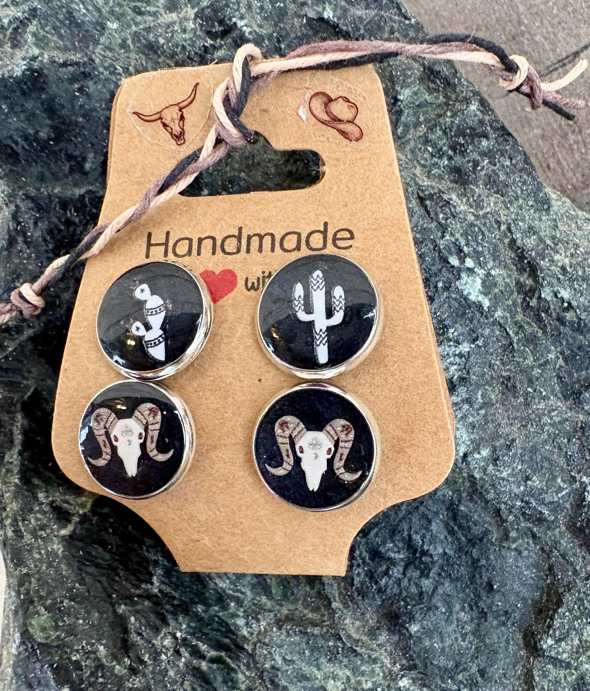 Western Resin Stud Earrings | Cactus & Cow Skull Cowgirl Set Earrings Consecrated Jewelry Co.