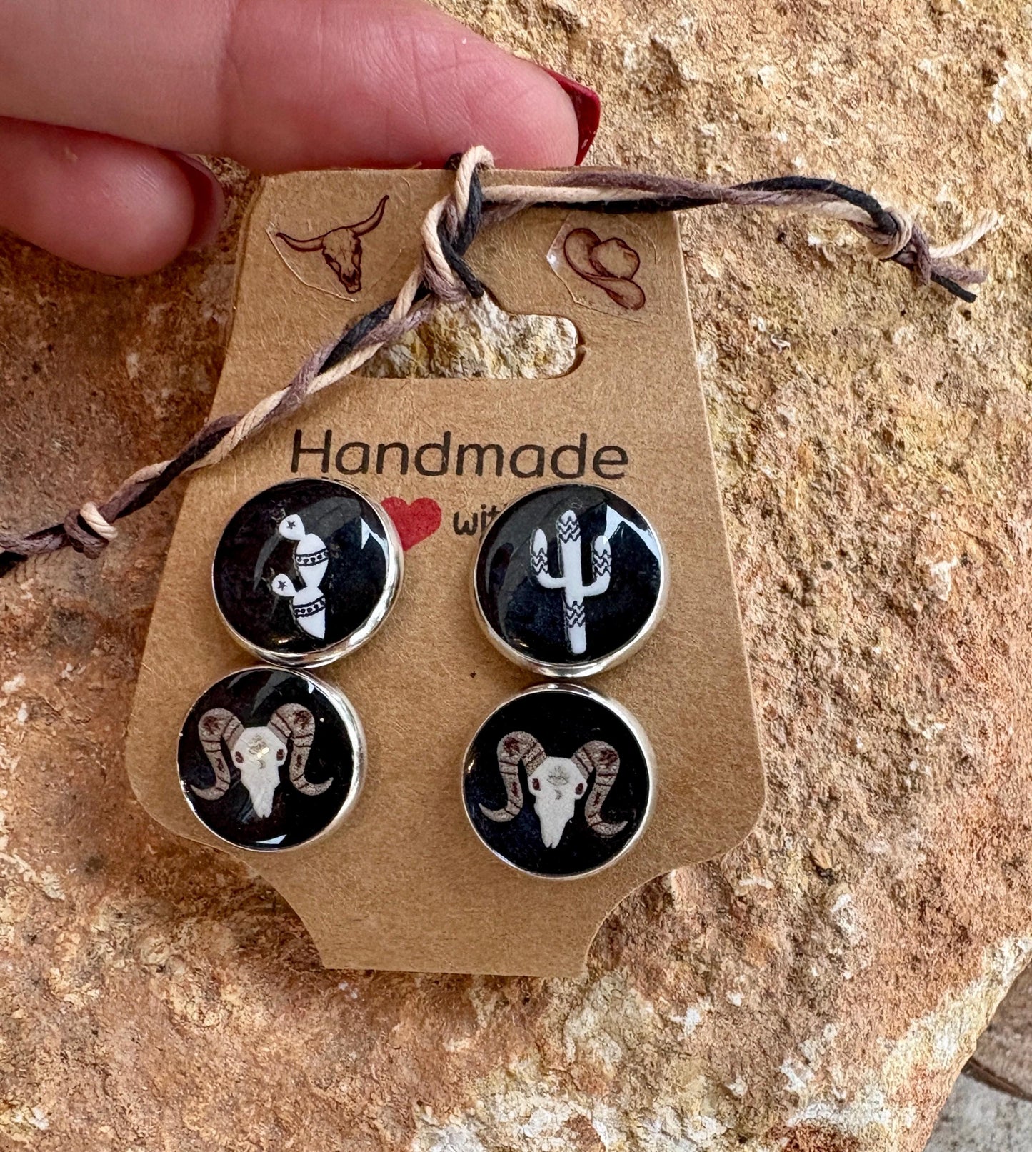 Western Resin Stud Earrings | Cactus & Cow Skull Cowgirl Set Earrings Consecrated Jewelry Co.