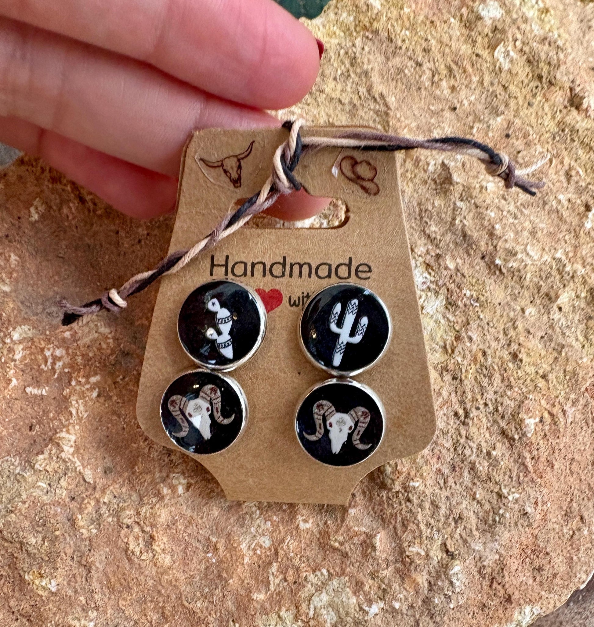 Western Resin Stud Earrings | Cactus & Cow Skull Cowgirl Set Earrings Consecrated Jewelry Co.