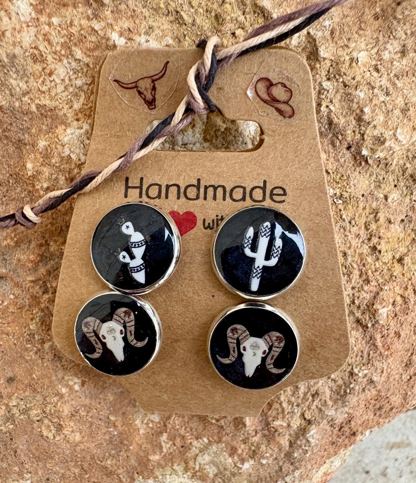 Western Resin Stud Earrings | Cactus & Cow Skull Cowgirl Set Earrings Consecrated Jewelry Co.