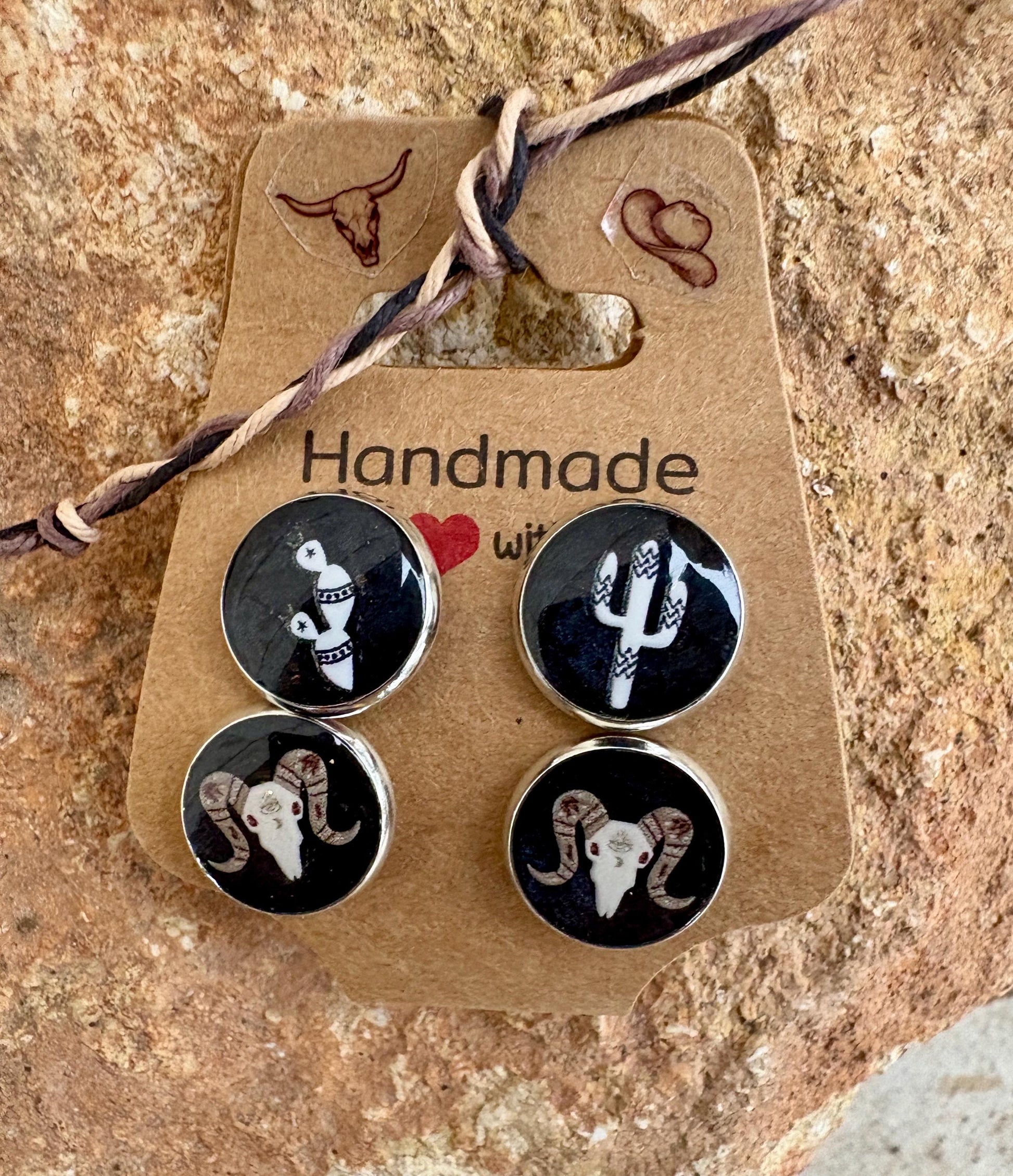 Western Resin Stud Earrings | Cactus & Cow Skull Cowgirl Set Earrings Consecrated Jewelry Co.