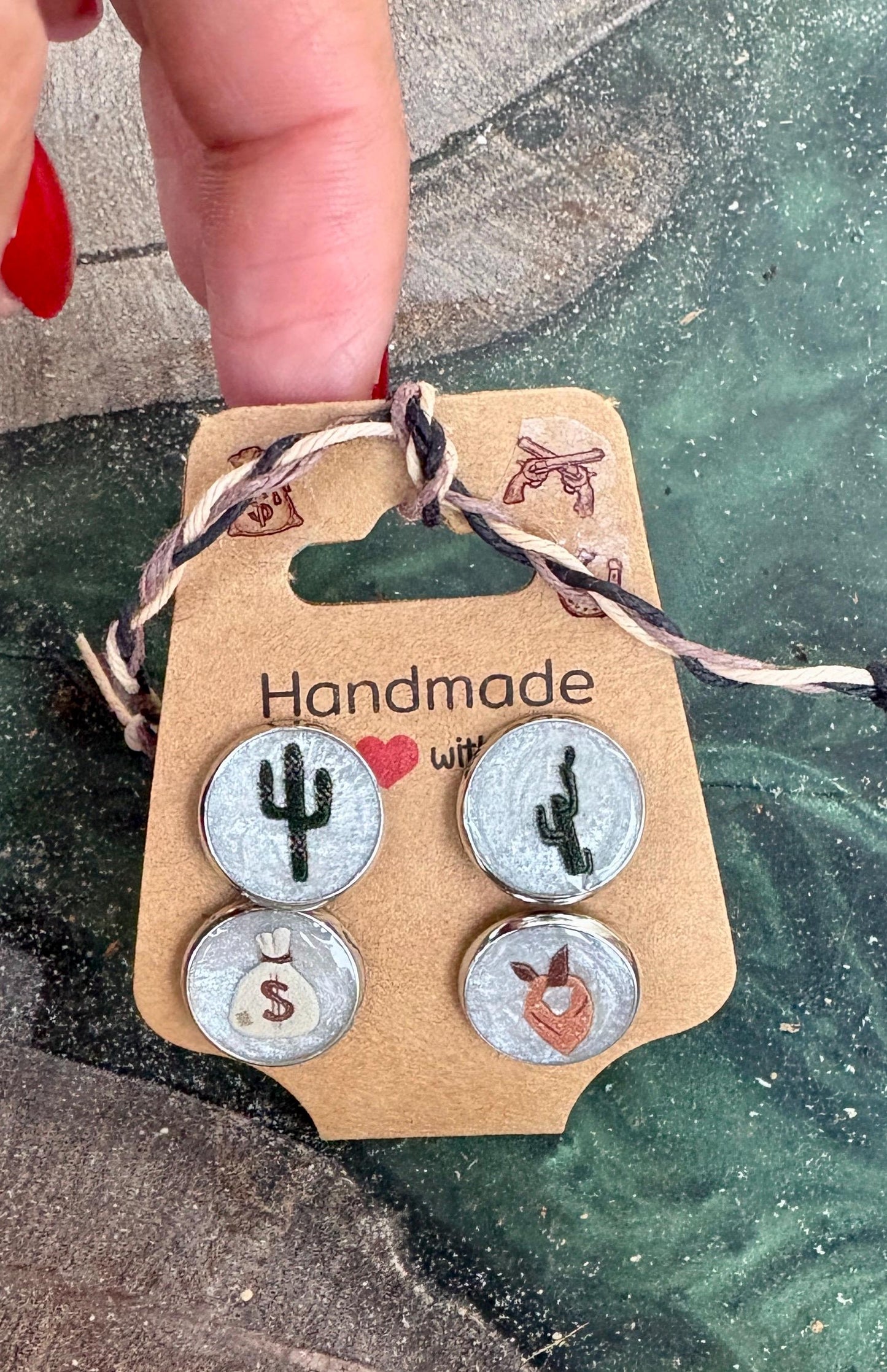 Country Western Stud Earrings | White Green Brown Cactus Cowgirl Earrings Consecrated Jewelry Co.