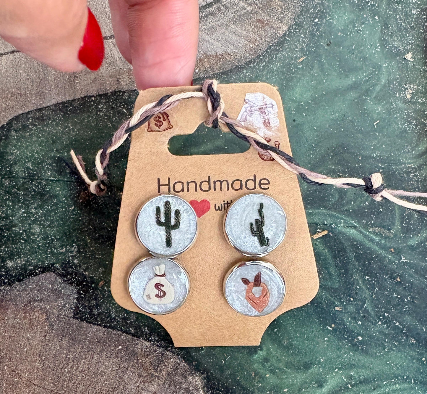 Country Western Stud Earrings | White Green Brown Cactus Cowgirl Earrings Consecrated Jewelry Co.