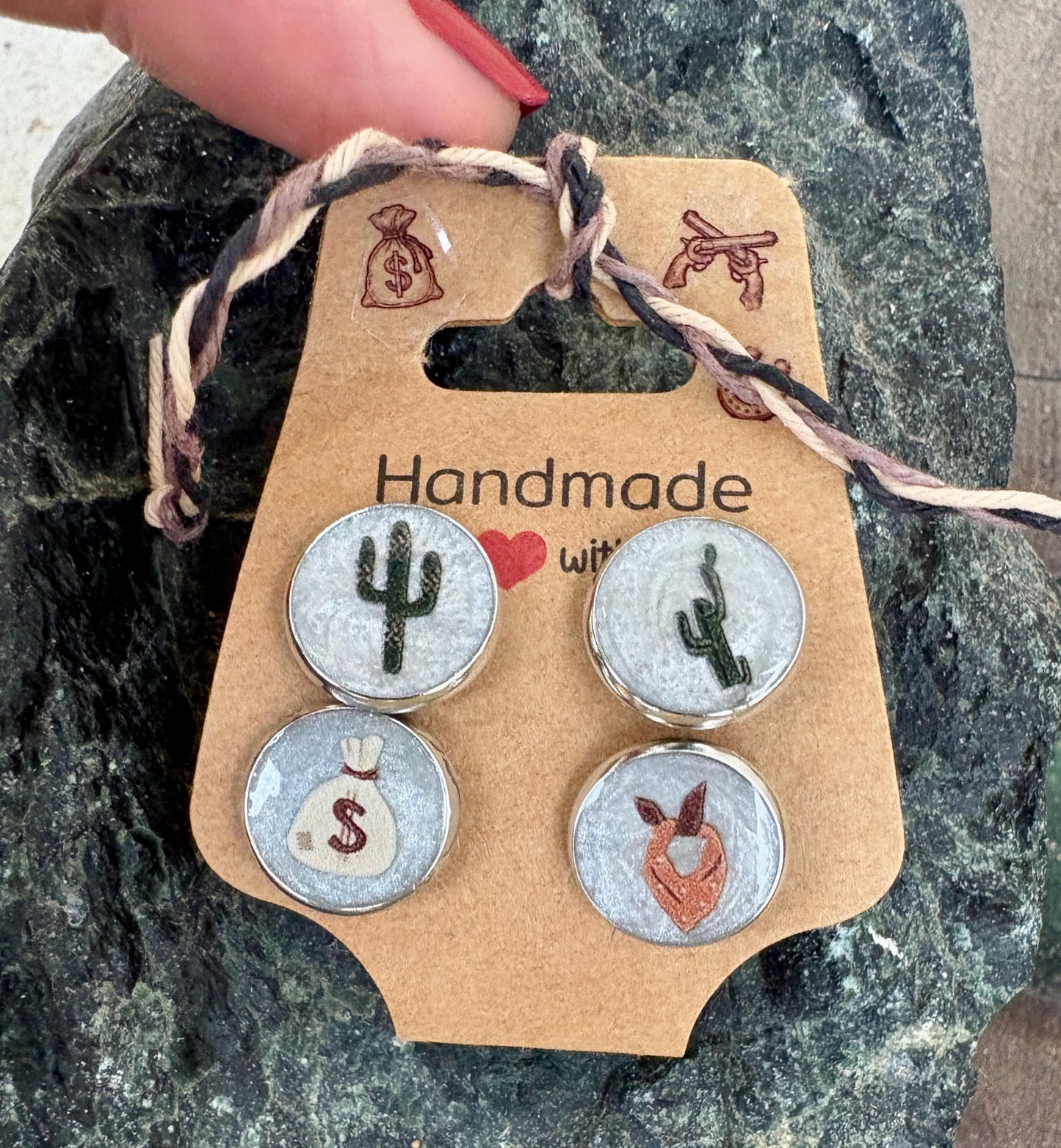 Country Western Stud Earrings | White Green Brown Cactus Cowgirl Earrings Consecrated Jewelry Co.