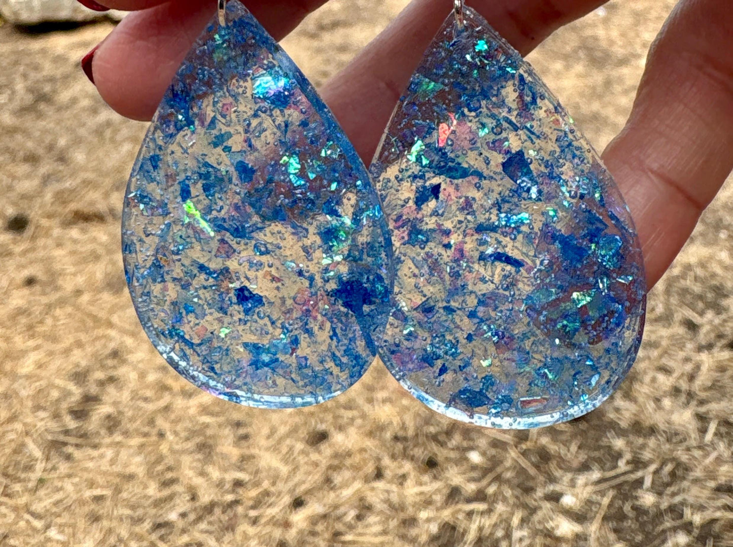 Blue Glitter Resin Teardrop Dangle Earrings | Consecrated Jewelry Co. Earrings Consecrated Jewelry Co.