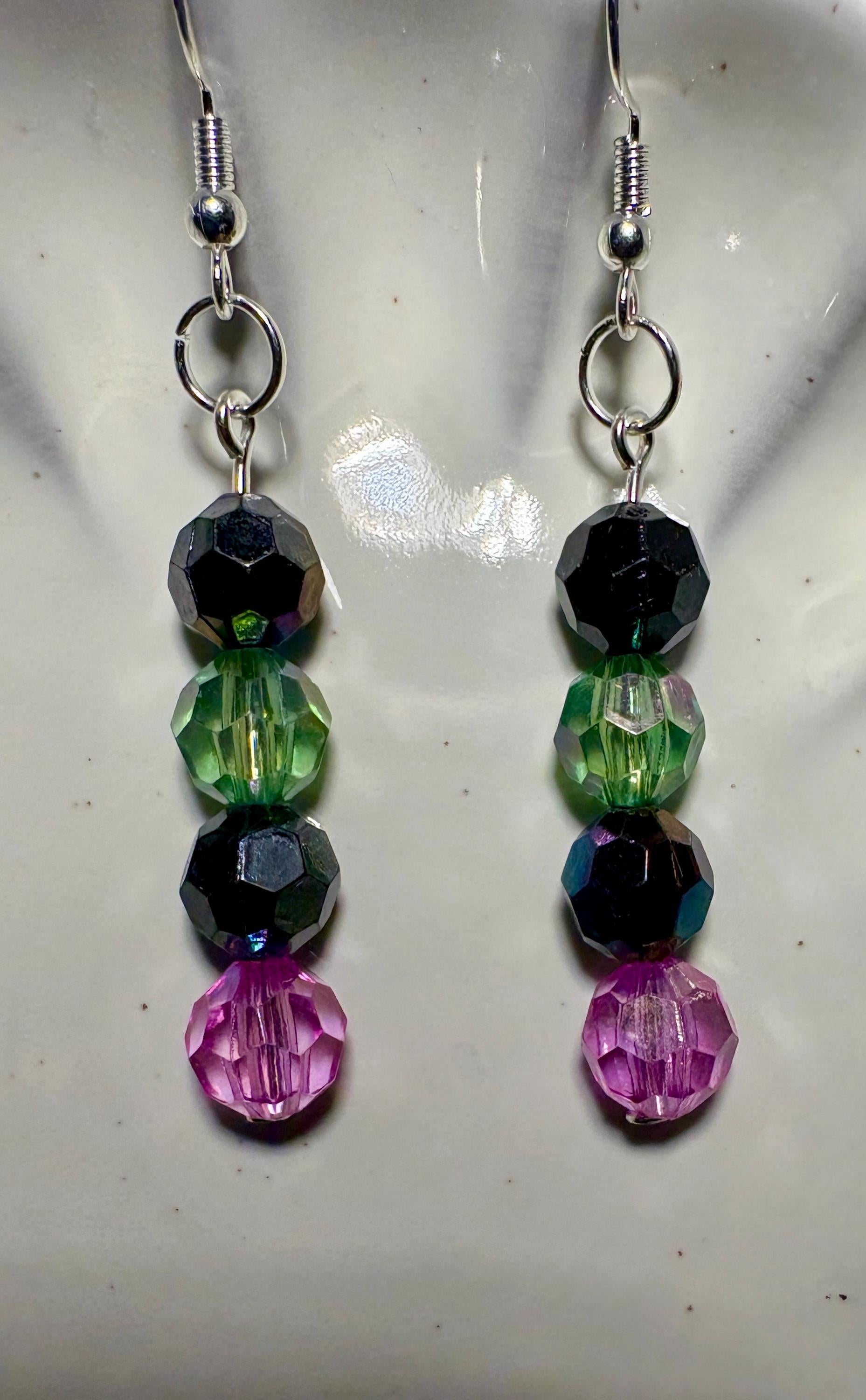 Colorful Dangle Earrings | Pink Blue Green Beaded Crystals Earrings Consecrated Jewelry Co.