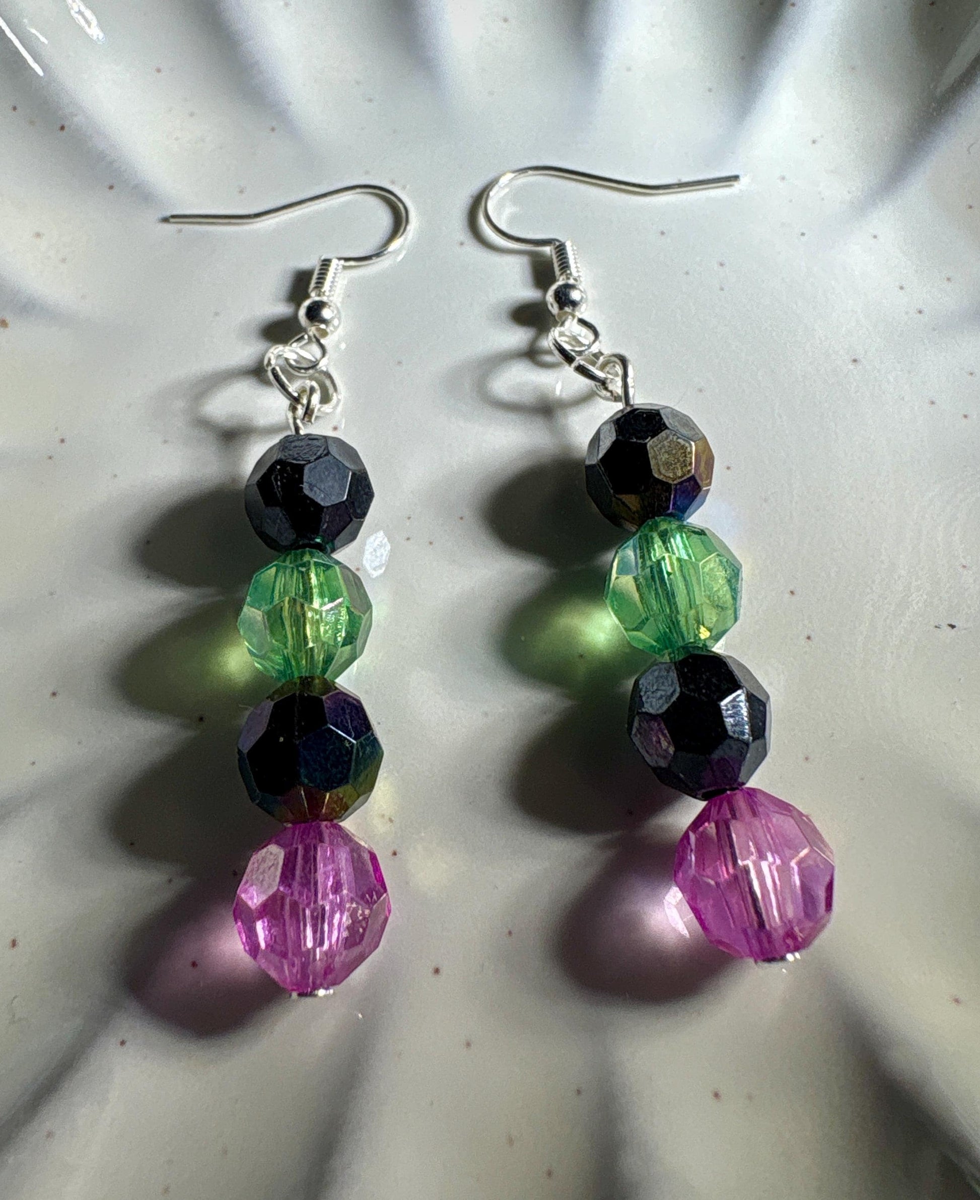 Colorful Dangle Earrings | Pink Blue Green Beaded Crystals Earrings Consecrated Jewelry Co.