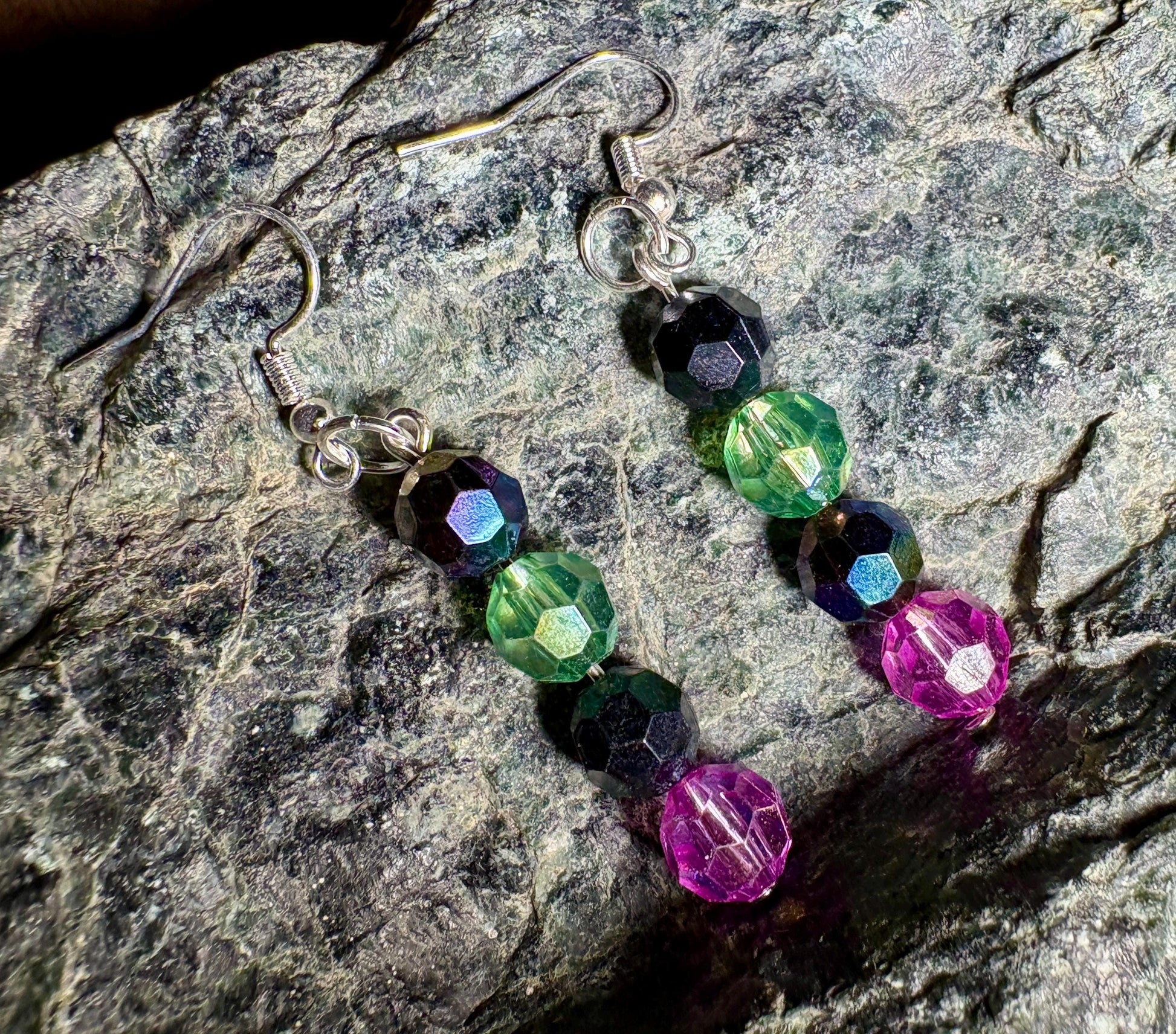 Colorful Dangle Earrings | Pink Blue Green Beaded Crystals Earrings Consecrated Jewelry Co.