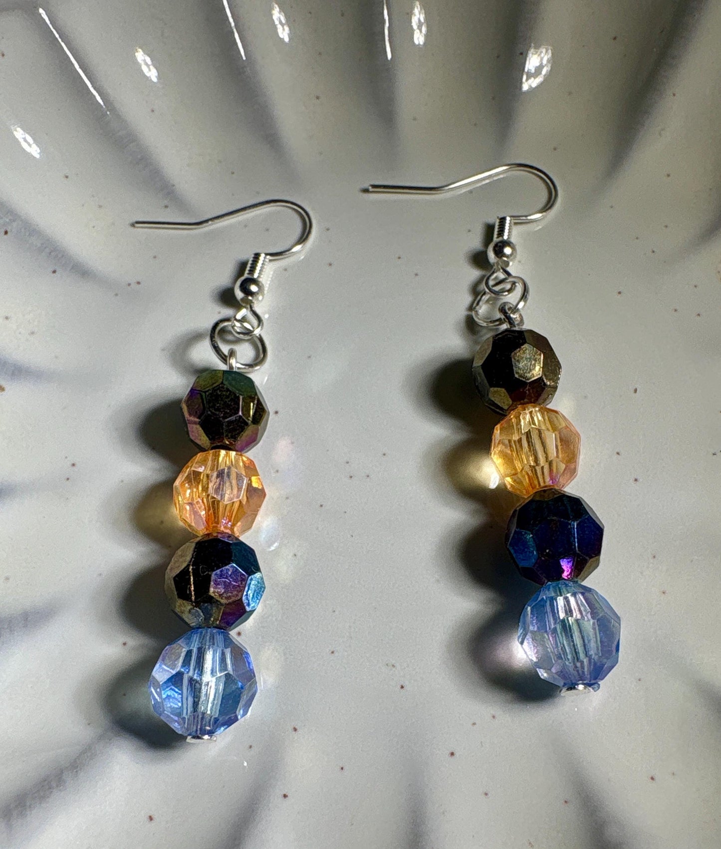 Colorful Dangle Earrings | Orange Blue Black Iridescent Beaded Crystals Earrings Consecrated Jewelry Co.