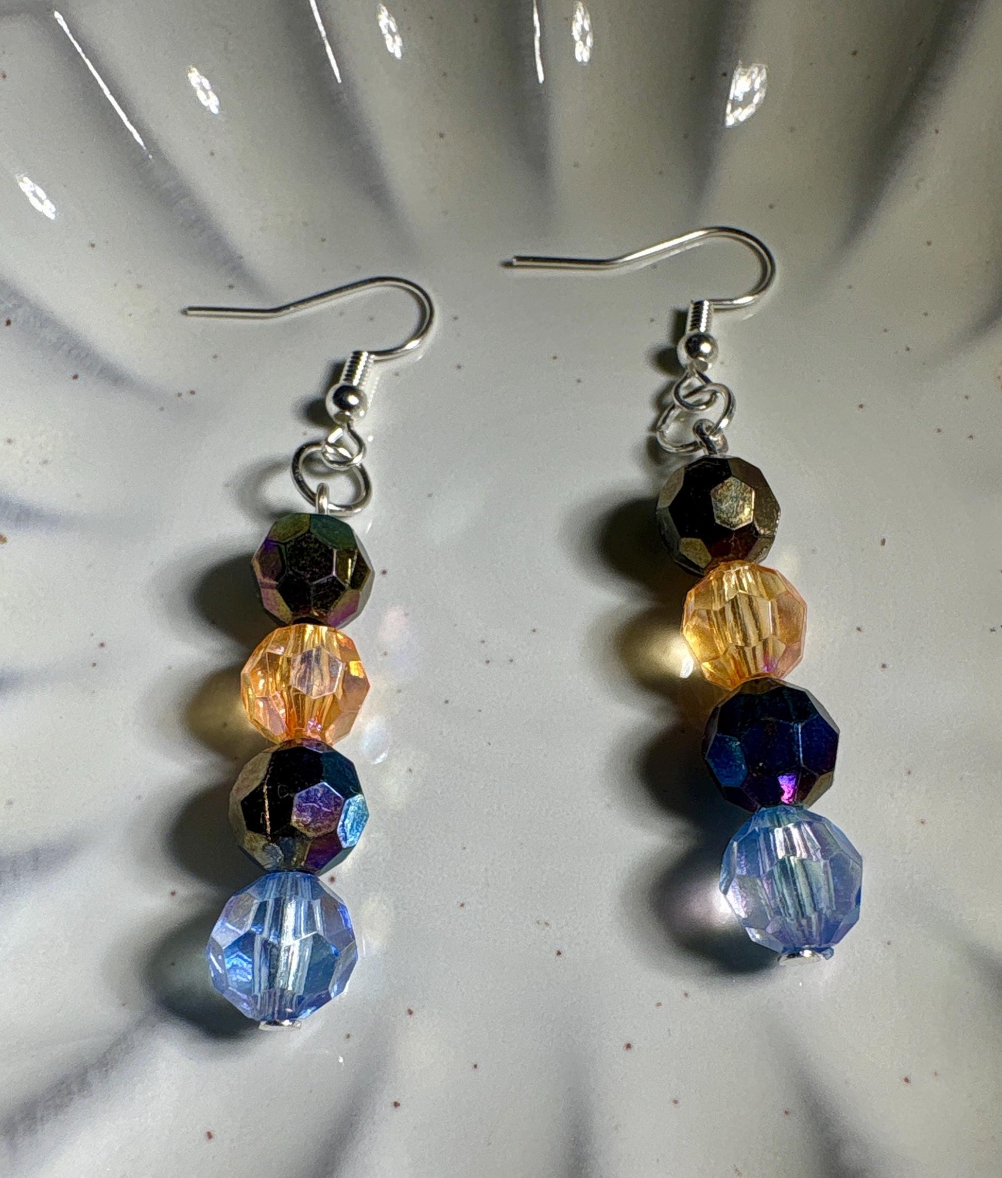Colorful Dangle Earrings | Orange Blue Black Iridescent Beaded Crystals Earrings Consecrated Jewelry Co.