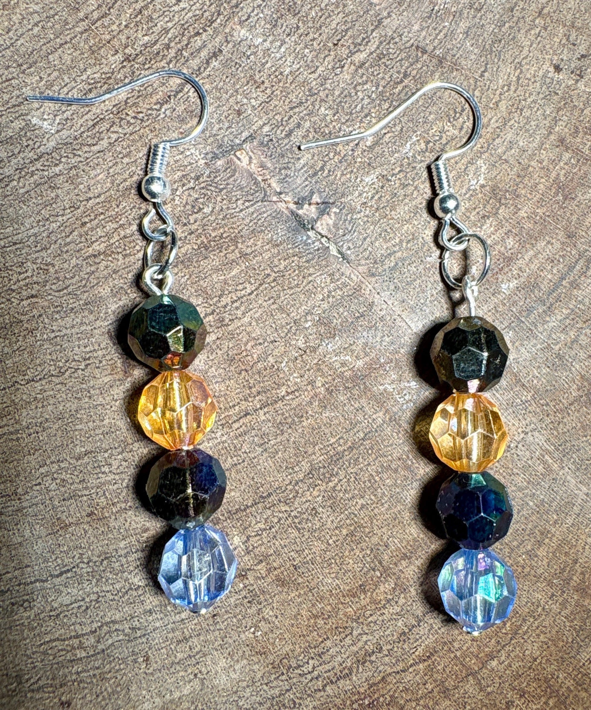 Colorful Dangle Earrings | Orange Blue Black Iridescent Beaded Crystals Earrings Consecrated Jewelry Co.