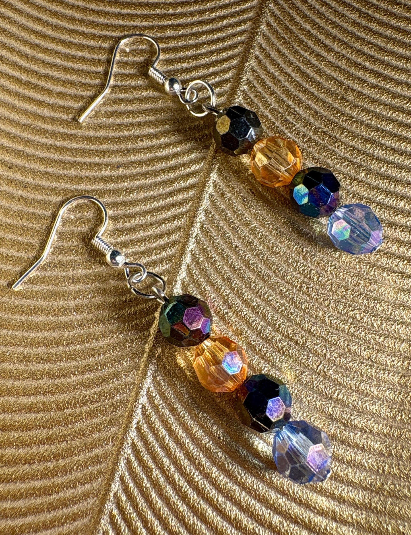 Colorful Dangle Earrings | Orange Blue Black Iridescent Beaded Crystals Earrings Consecrated Jewelry Co.