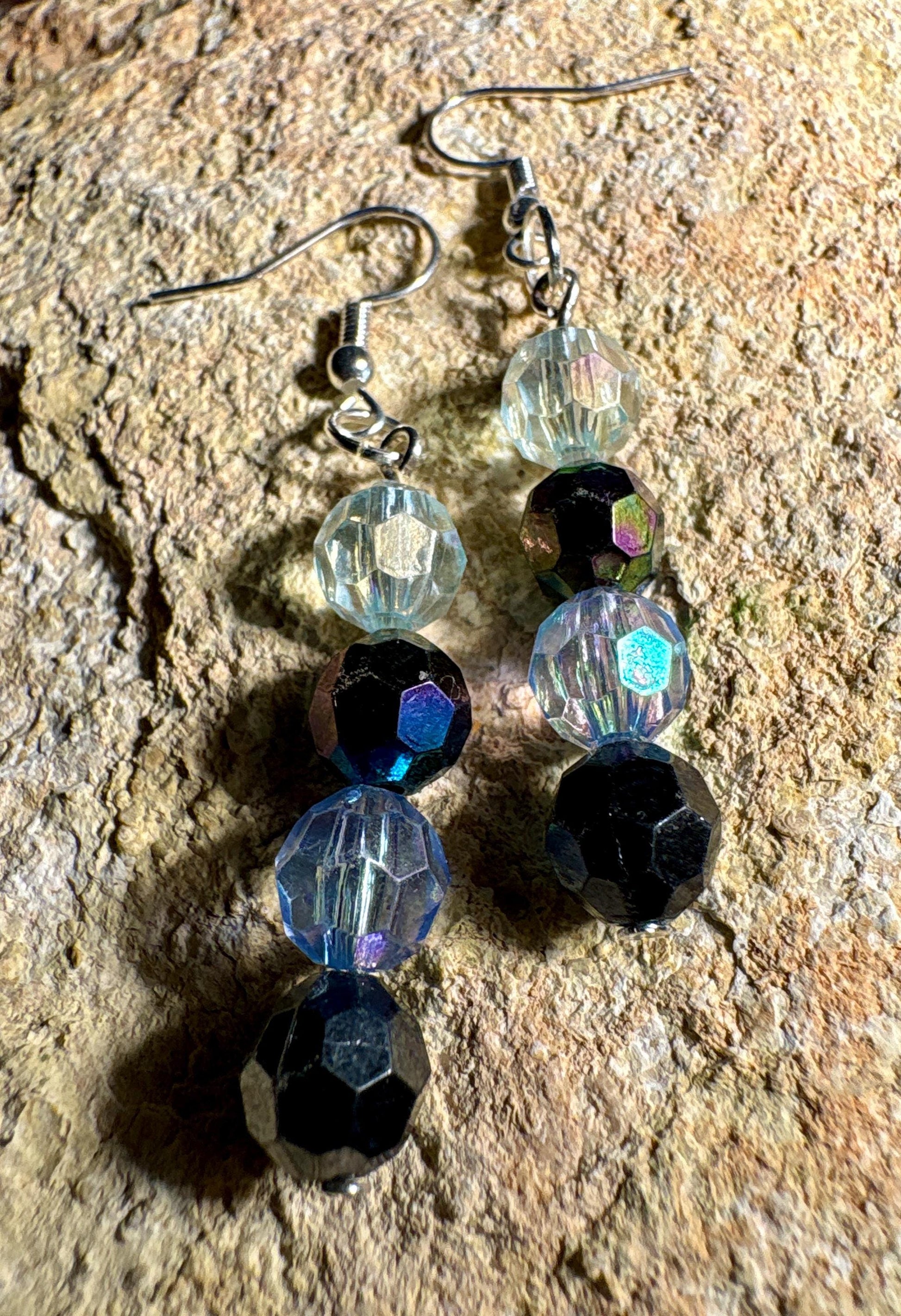 Blue Ombre Beaded Crystal Dangle Earrings | Colorful Earrings Consecrated Jewelry Co.