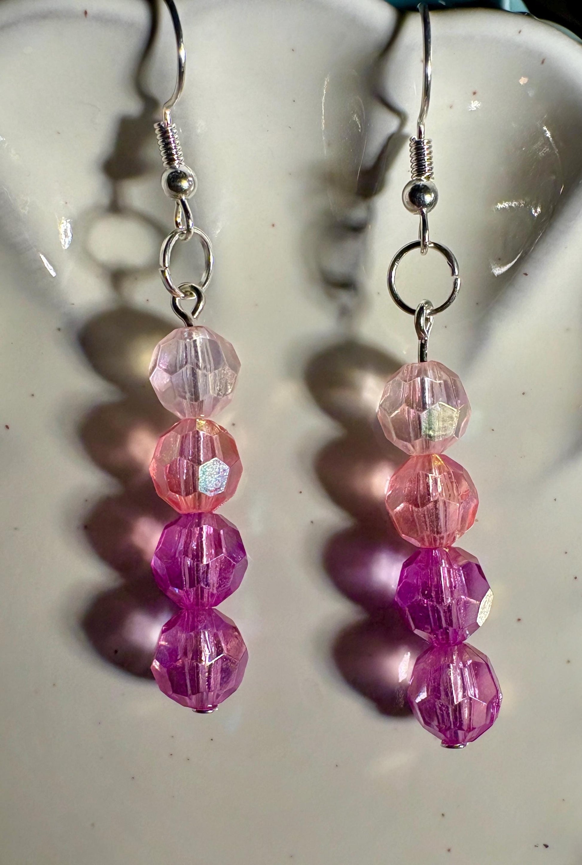 Pink Beaded Crystal Dangle Earrings | Ombre Colorful Earrings Consecrated Jewelry Co.